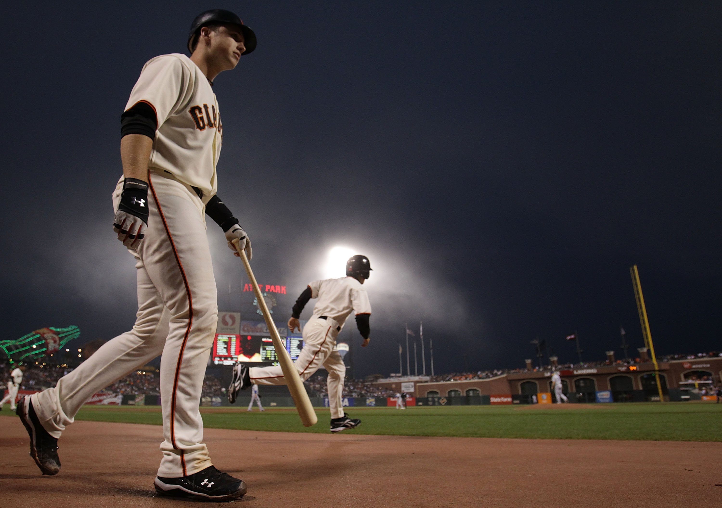 SAN FRANCISCO - SEPTEMBER 16: Buster Posey #28 of the San Francisco Giants walks to the plate against the Los Angeles Dodgers during a Major League Baseball game at AT&T Park on September 16, 2010 in San Francisco, California. (Photo by Jed Jacobsohn/Gett