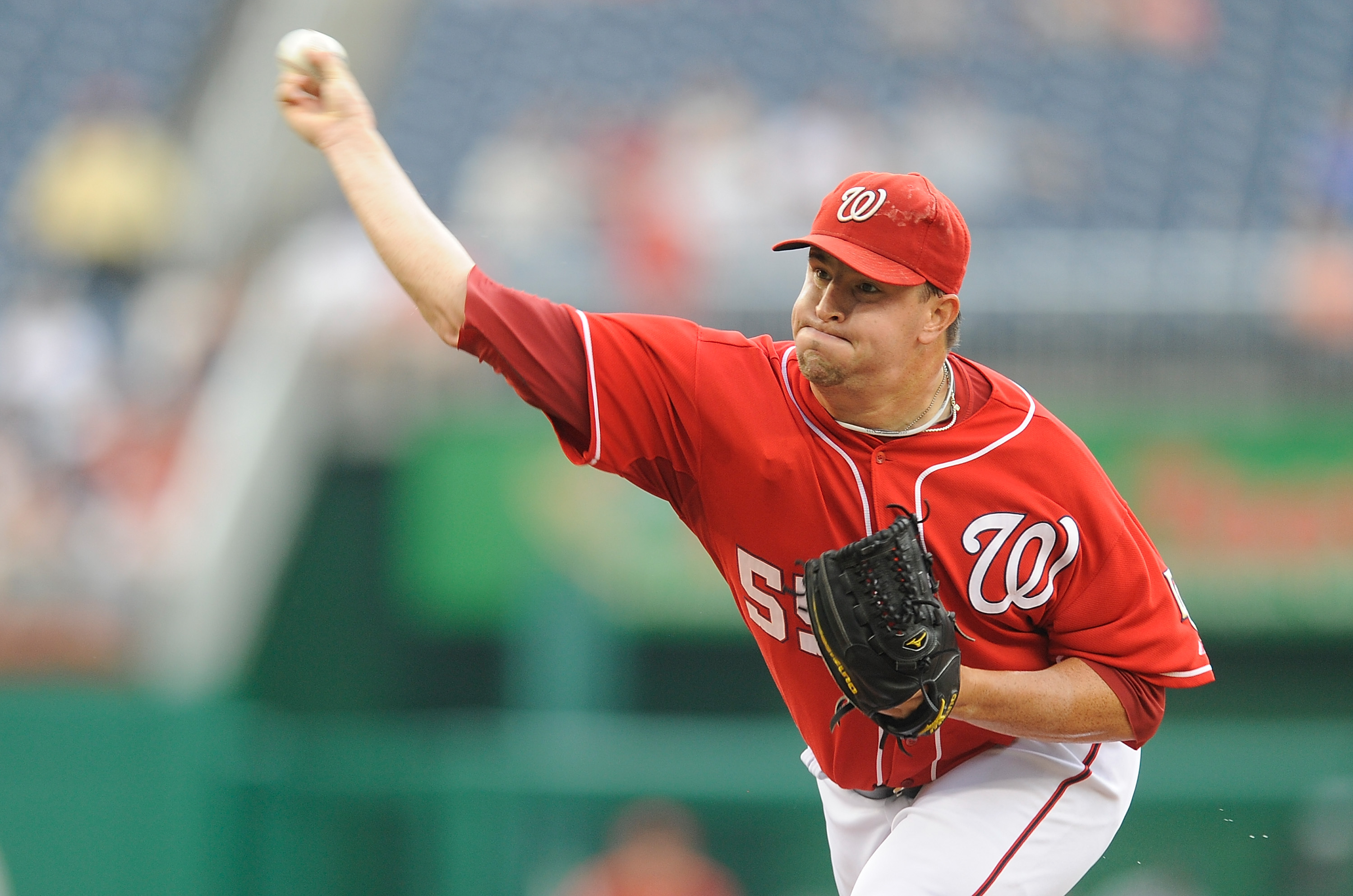 WASHINGTON - JULY 29:  Matt Capps #55 of the Washington Nationals pitches against the Atlanta Braves at Nationals Park on July 29, 2010 in Washington, DC.  (Photo by Greg Fiume/Getty Images)