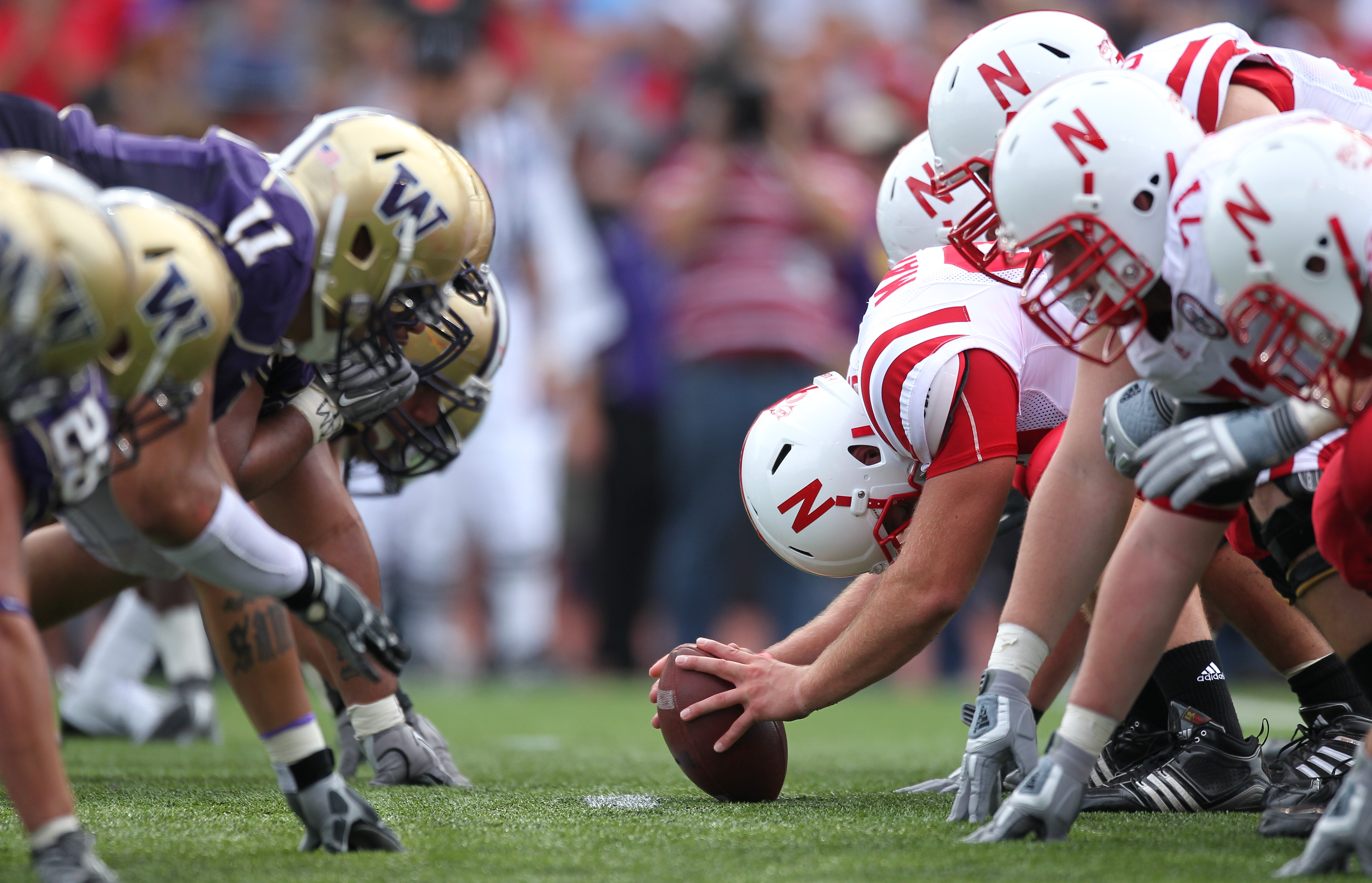 SEATTLE - SEPTEMBER 18: Long snapper P.J. Mangieri #92 of the Nebraska Cornhuskers prepares to snap the ball against the Washington Huskies on September 18, 2010 at Husky Stadium in Seattle, Washington. (Photo by Otto Greule Jr/Getty Images)