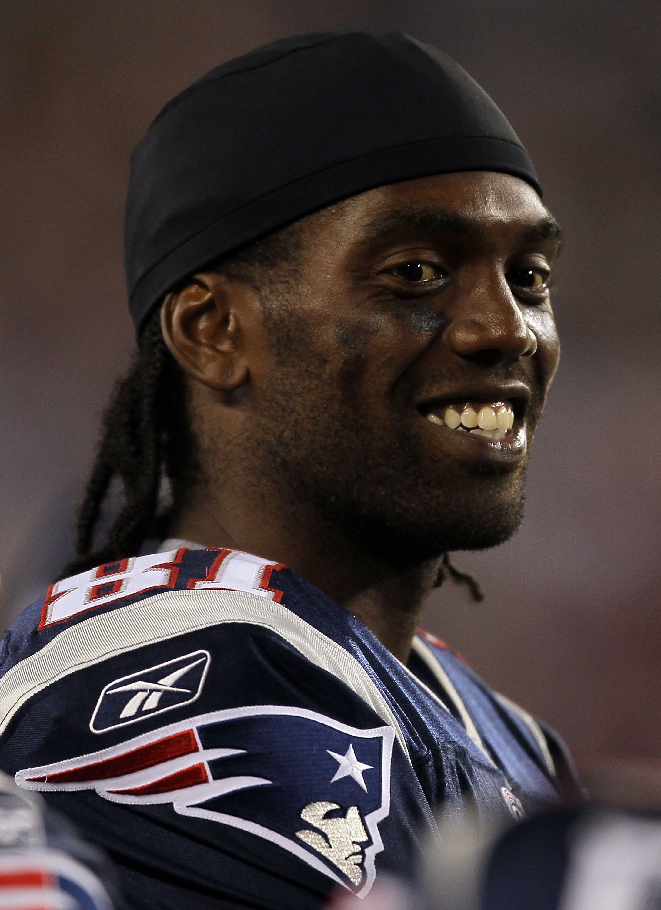 Wide receiver Randy Moss of the Minnesota Vikings smiles as he