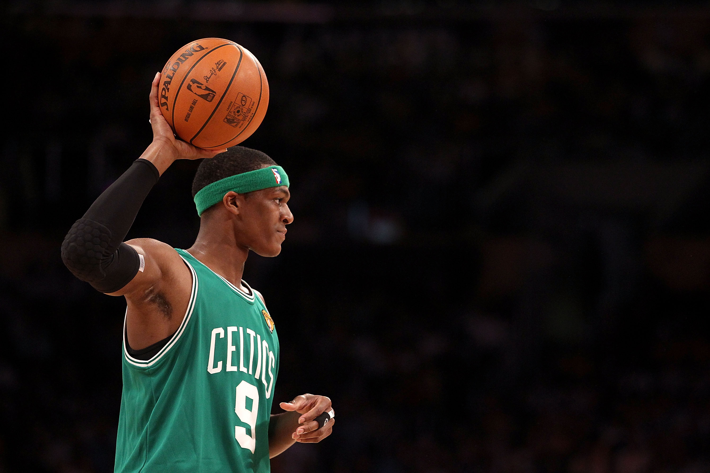 LOS ANGELES, CA - JUNE 15:  Rajon Rondo #9 of the Boston Celtics looks for an open pass in the first half against the Los Angeles Lakers in Game Six of the 2010 NBA Finals at Staples Center on June 15, 2010 in Los Angeles, California.  NOTE TO USER: User