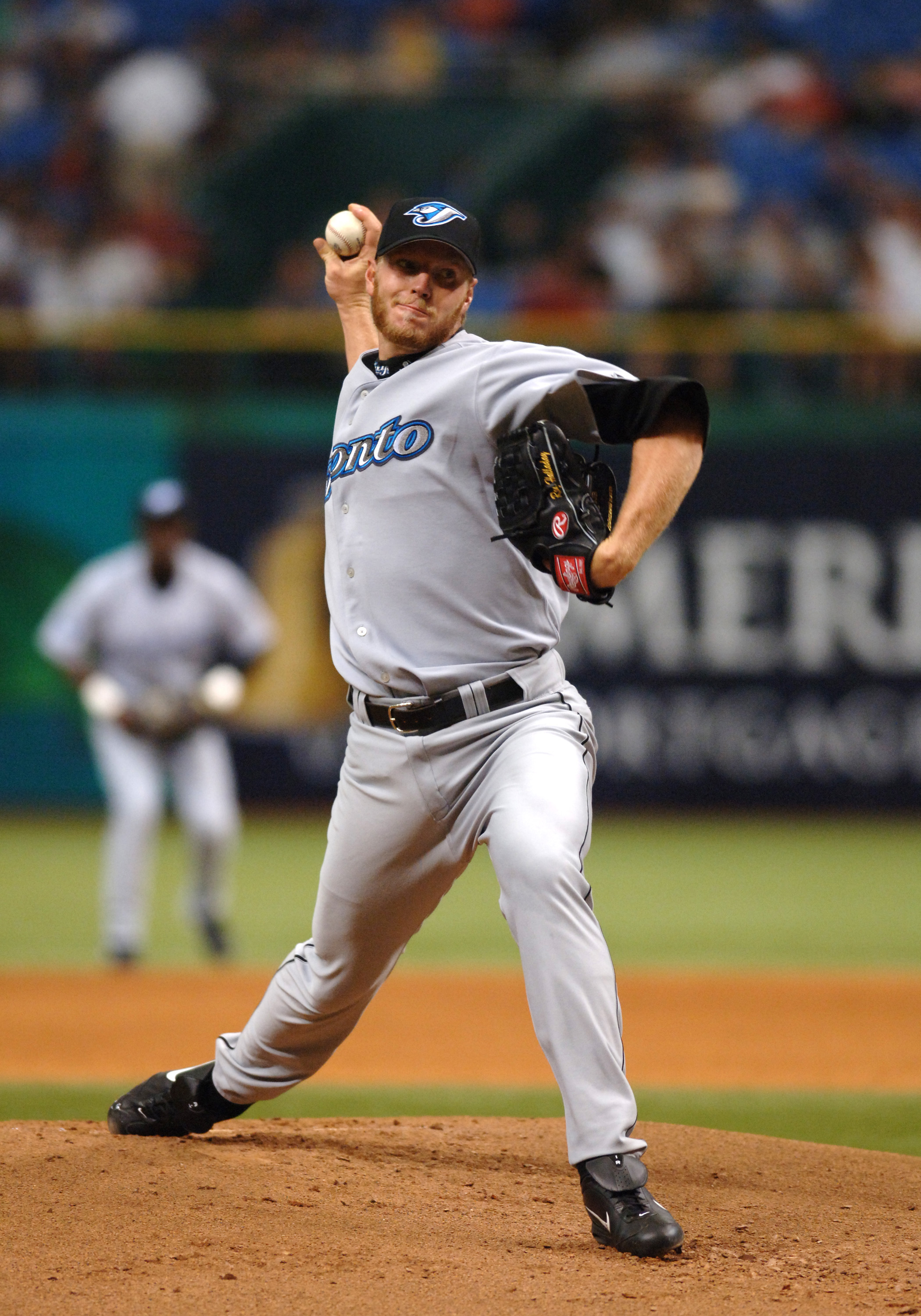 Toronto Blue Jays starting pitcher Roy Halladay #32 on his way to pitching  a one hitter at the Rogers Centre during a Major League Baseball game  between the New York Yankees and