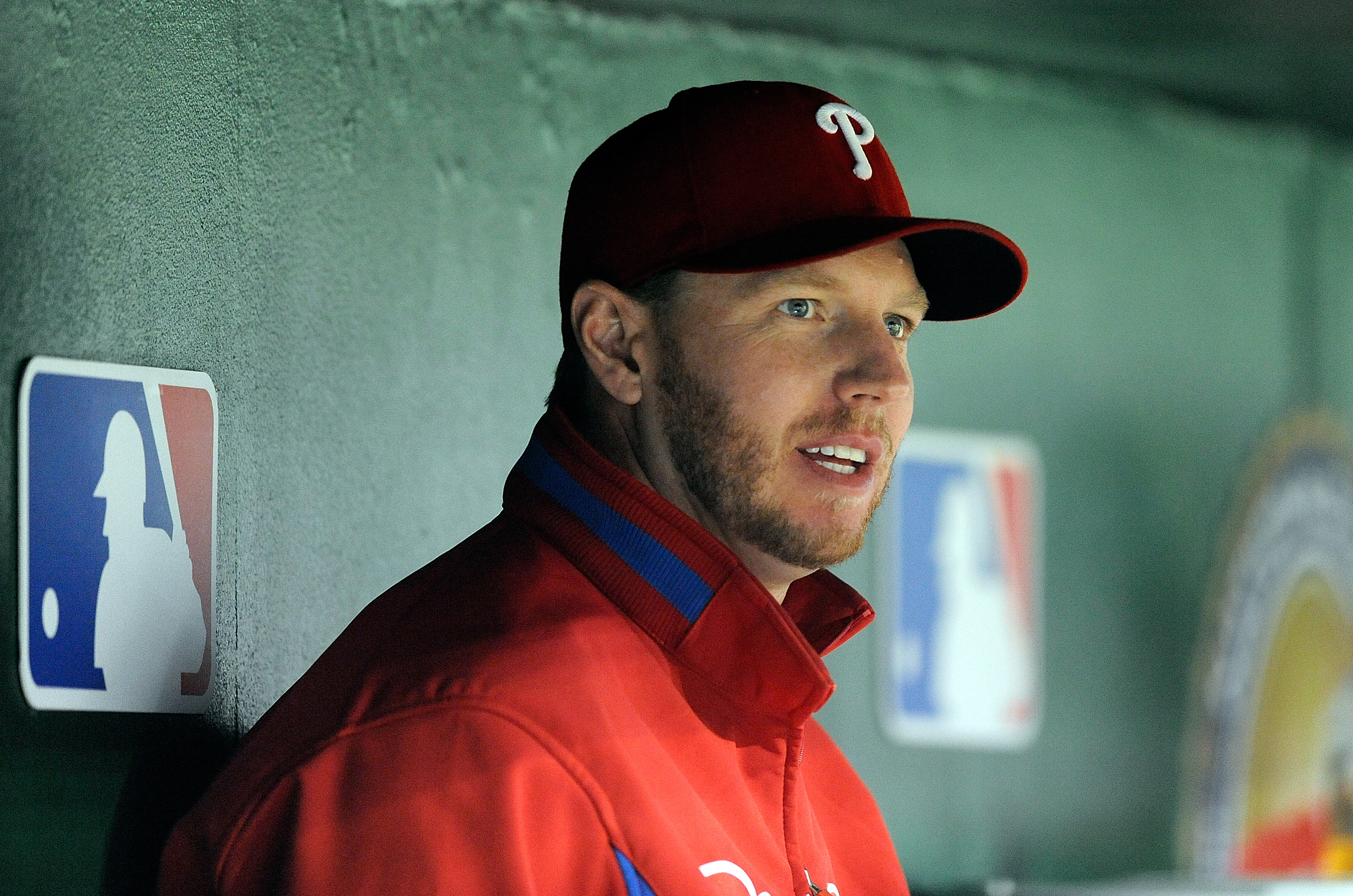 WASHINGTON - SEPTEMBER 29:  Roy Halladay #34 of the Philadelphia Phillies watches the game against the Washington Nationals at Nationals Park on September 29, 2010 in Washington, DC.  (Photo by Greg Fiume/Getty Images)