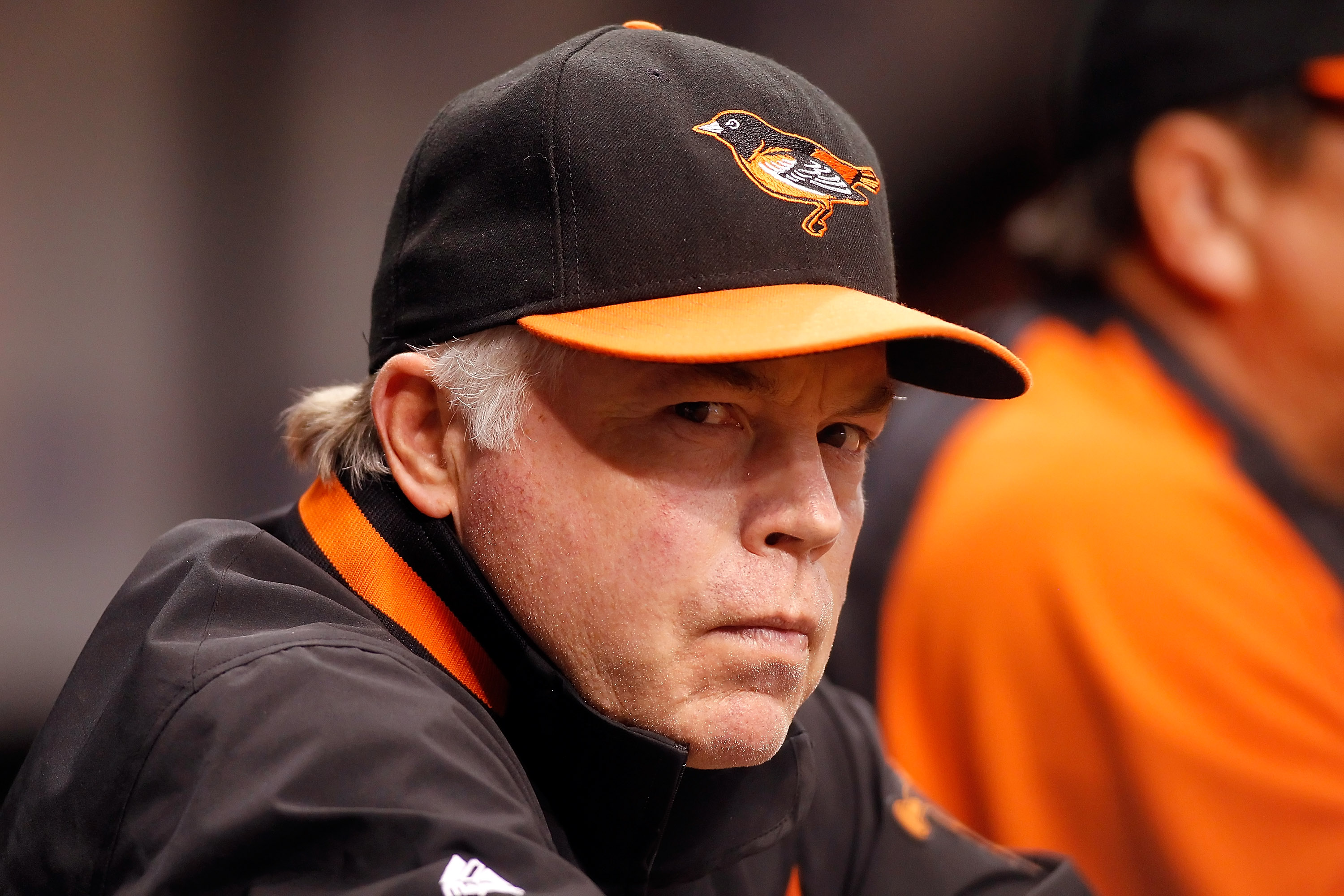 ST. PETERSBURG, FL - SEPTEMBER 29:  Manager Buck Showalter of the Baltimore Orioles watches his team against the Tampa Bay Rays during the game at Tropicana Field on September 29, 2010 in St. Petersburg, Florida.  (Photo by J. Meric/Getty Images)