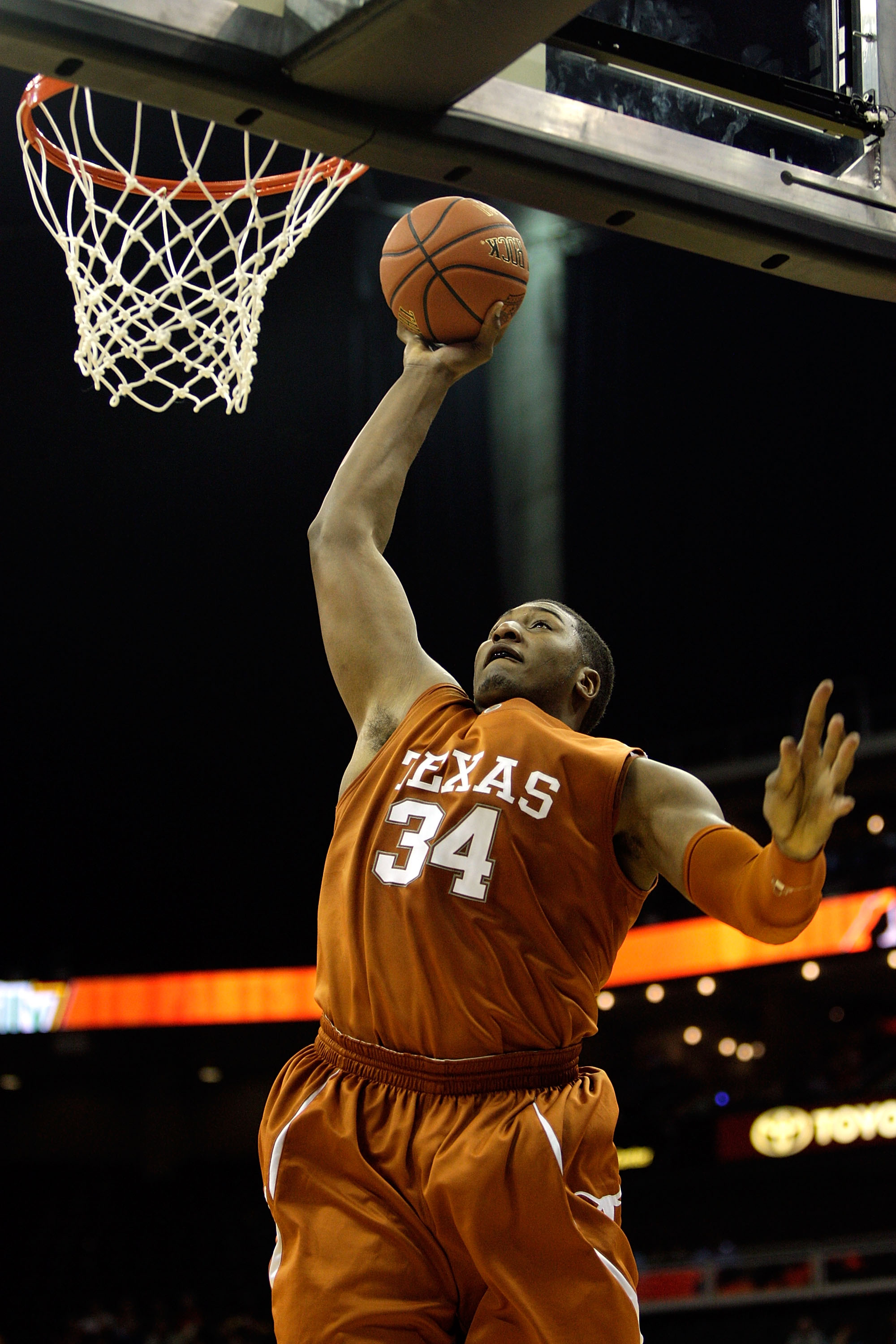 KANSAS CITY, MO - NOVEMBER 23:  Dexter Pittman #34 of the Texas Longhorns goes in for a dunk during the CBE Classic semifinal game against the Iowa Hawkeyes on November 23, 2009 at Sprint Center in Kansas City, Missouri.  (Photo by Jamie Squire/Getty Imag