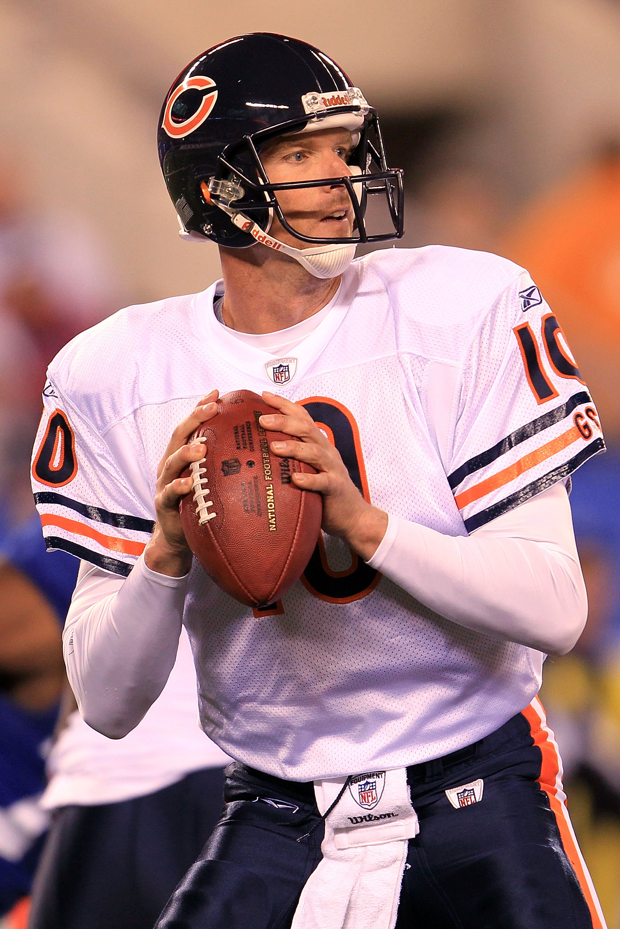 EAST RUTHERFORD, NJ - OCTOBER 03:  Todd Collins #10 of the Chicago Bears drops back to pass against the New York Giants at New Meadowlands Stadium on October 3, 2010 in East Rutherford, New Jersey.  (Photo by Chris McGrath/Getty Images)