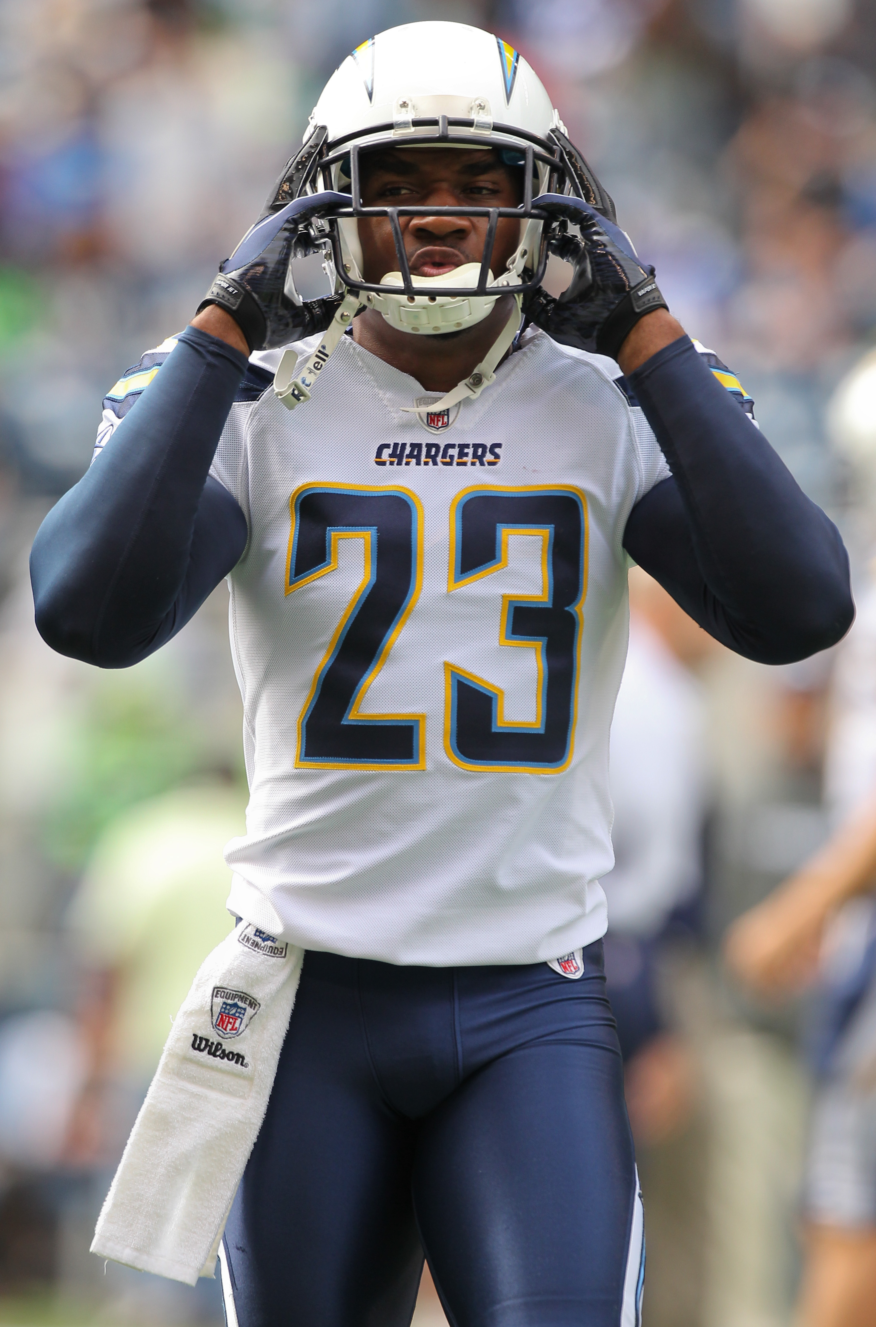 SEATTLE - SEPTEMBER 26:  Cornerback Quentin Jammer #23 of the San Diego Chargers looks on during warmups prior to the game  against the Seattle Seahawks at Qwest Field on September 26, 2010 in Seattle, Washington. (Photo by Otto Greule Jr/Getty Images)