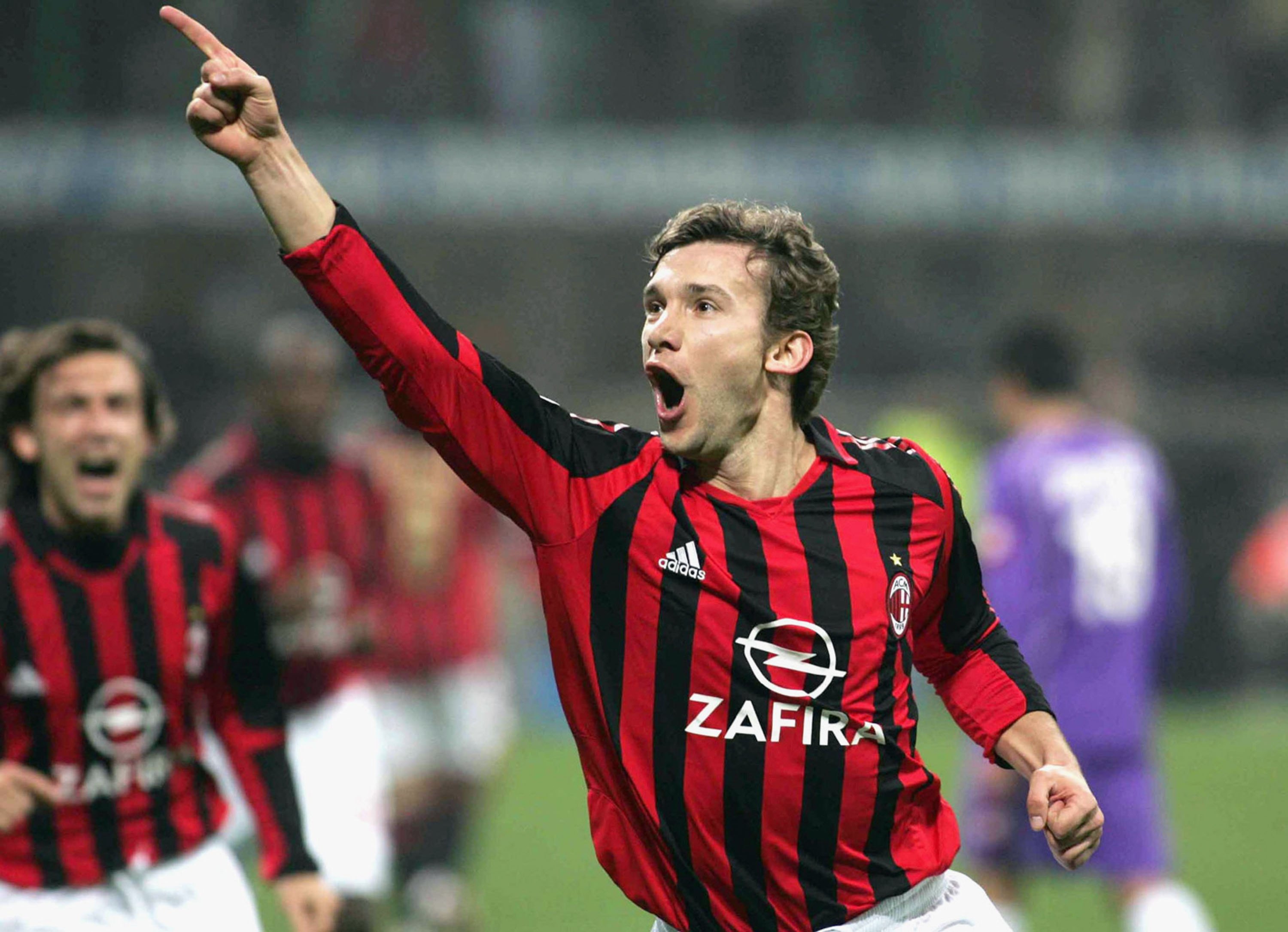 MILAN, ITLAY - MARCH 25:  Andriy Shevchenko of Milan celebrates his goal during the AC Milan v Fiorentina Serie A game on March 25, 2006 at the San Siro in Milan, Italy. (Photo by New Press/Getty Images)