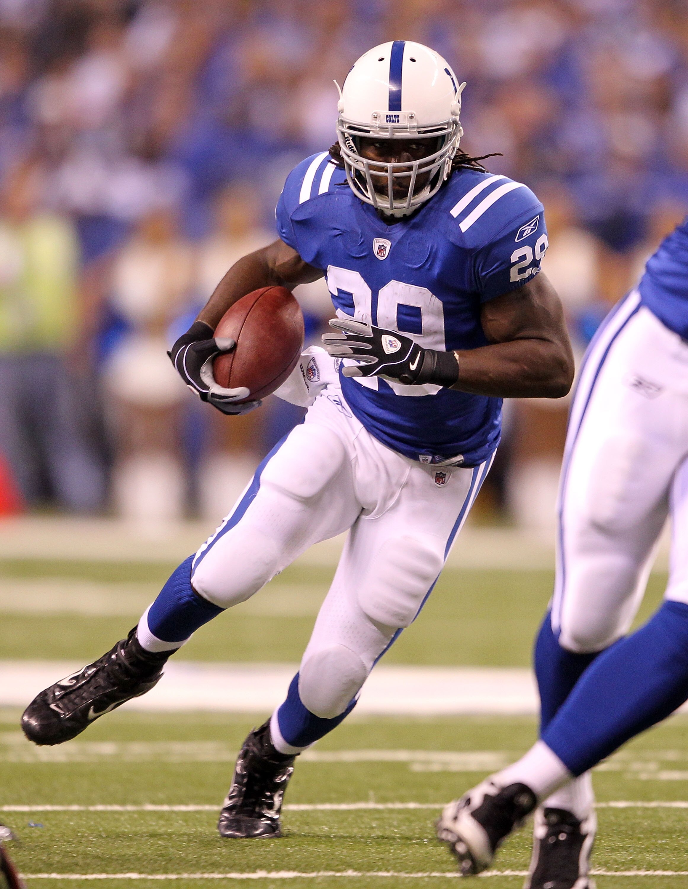 INDIANAPOLIS - SEPTEMBER 19:  Joesph Addai #29  of the Indianapolis Colts runs with the ball during  the NFL game against the New York Giants  at Lucas Oil Stadium on September 19, 2010 in Indianapolis, Indiana.  (Photo by Andy Lyons/Getty Images)