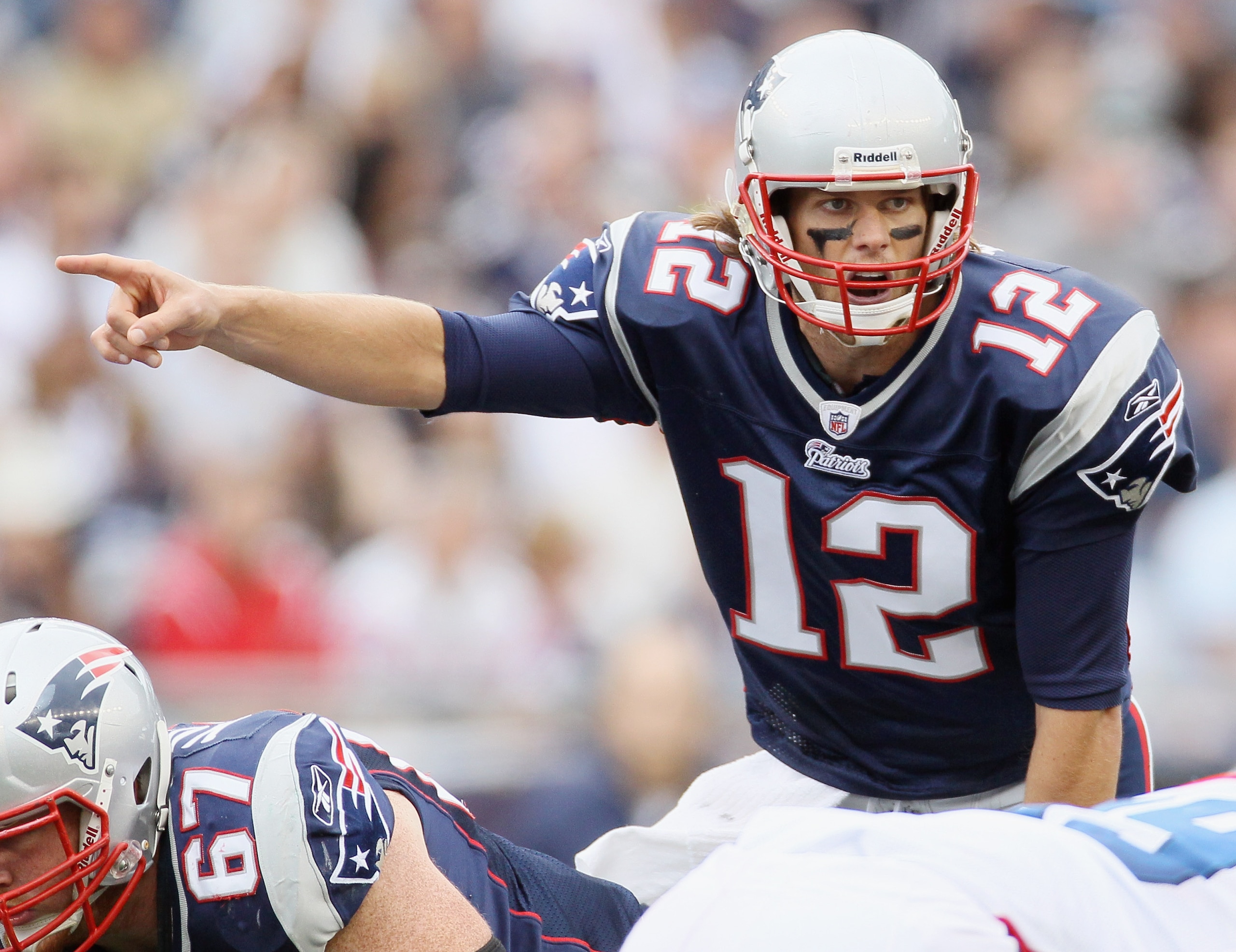 FOXBORO, MA - SEPTEMBER 26: Tom Brady #12 of the New England Patriots calls out the play in the third quarter against the Buffalo Bills during on September 26, 2010 at Gillette Stadium in Foxboro, Massachusetts. The Patriots defeated the Bills 38-30. (P FOXBORO, MA - SEPTEMBER 26: Tom Brady #12 of the New England Patriots calls out the play in the third quarter against the Buffalo Bills during on September 26, 2010 at Gillette Stadium in Foxboro, Massachusetts. The Patriots defeated the Bills 38-30. (P