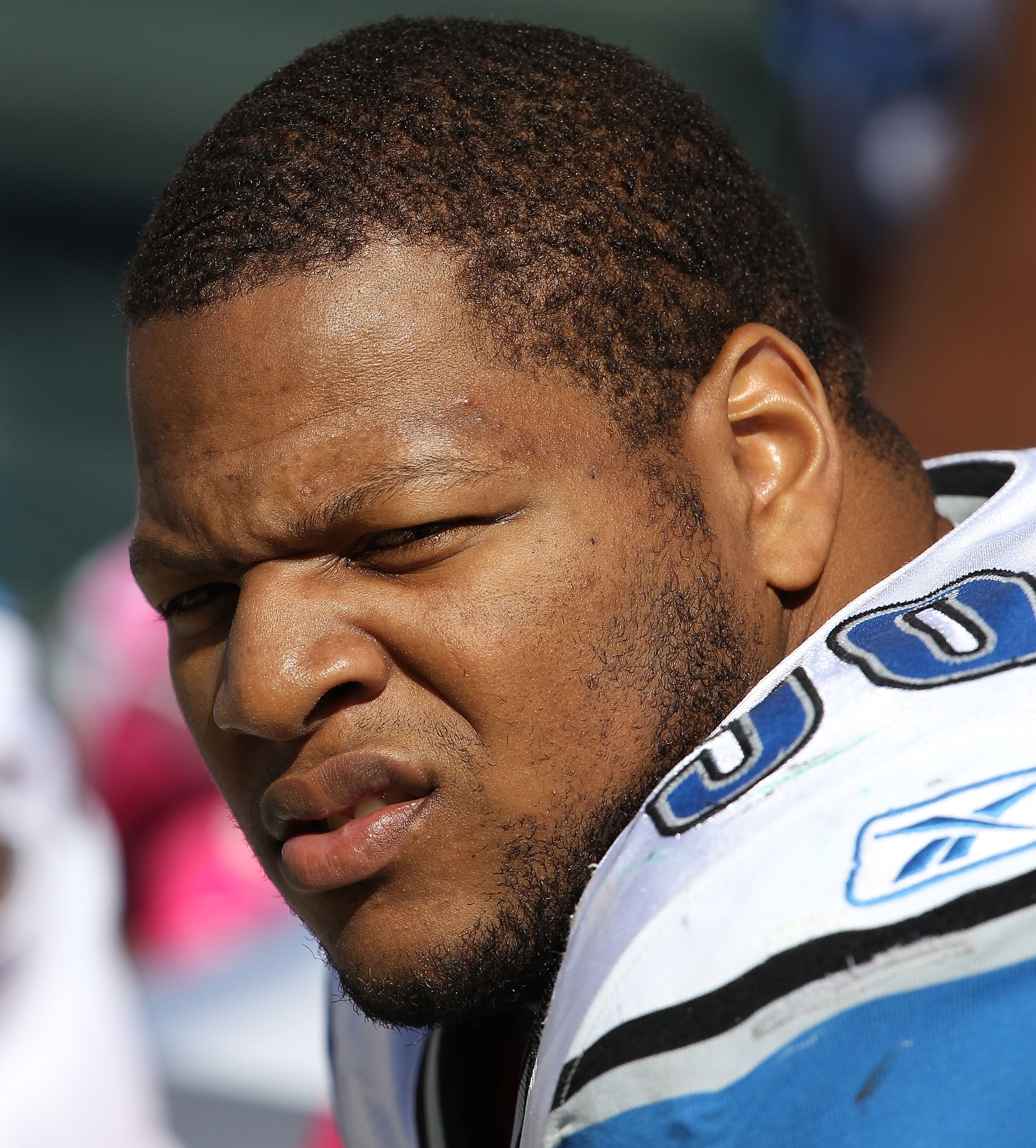 GREEN BAY, WI - OCTOBER 03: Ndamukong Suh #90 of the Detroit Lions rests on the bench during a game against the Green Bay Packers at Lambeau Field on October 3, 2010 in Green Bay, Wisconsin. The Packers defeated the Lions 28-26. (Photo by Jonathan Daniel/ GREEN BAY, WI - OCTOBER 03: Ndamukong Suh #90 of the Detroit Lions rests on the bench during a game against the Green Bay Packers at Lambeau Field on October 3, 2010 in Green Bay, Wisconsin. The Packers defeated the Lions 28-26. (Photo by Jonathan Daniel/