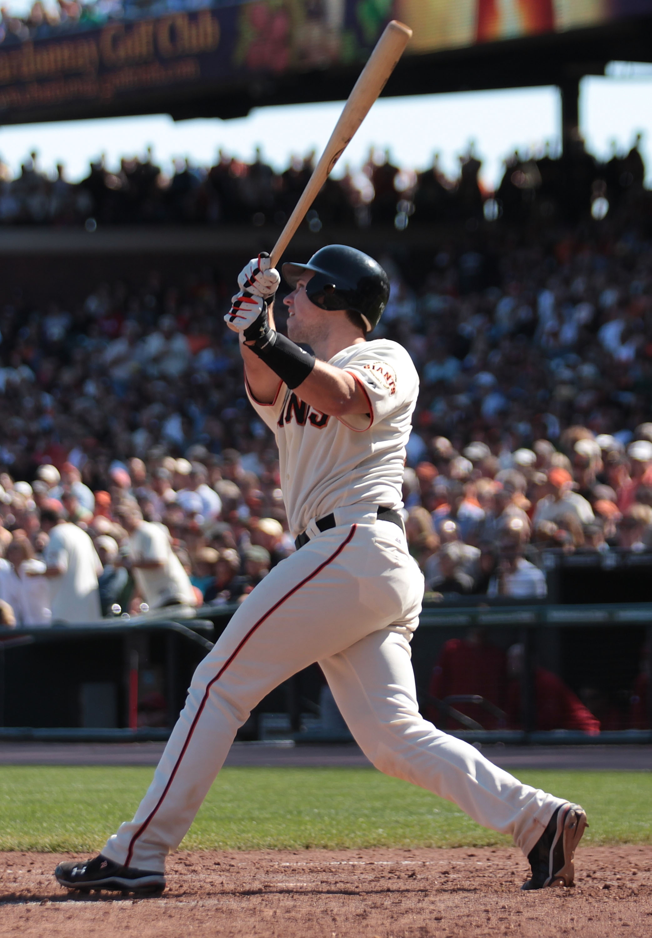 SAN FRANCISCO - SEPTEMBER 30:  Buster Posey #28 of the San Francisco Giants hits a two run home run in sixth inning against the Arizona Diamondbacks during a Major League Baseball game at AT&T Park on September 30, 2010 in San Francisco, California.  (Pho