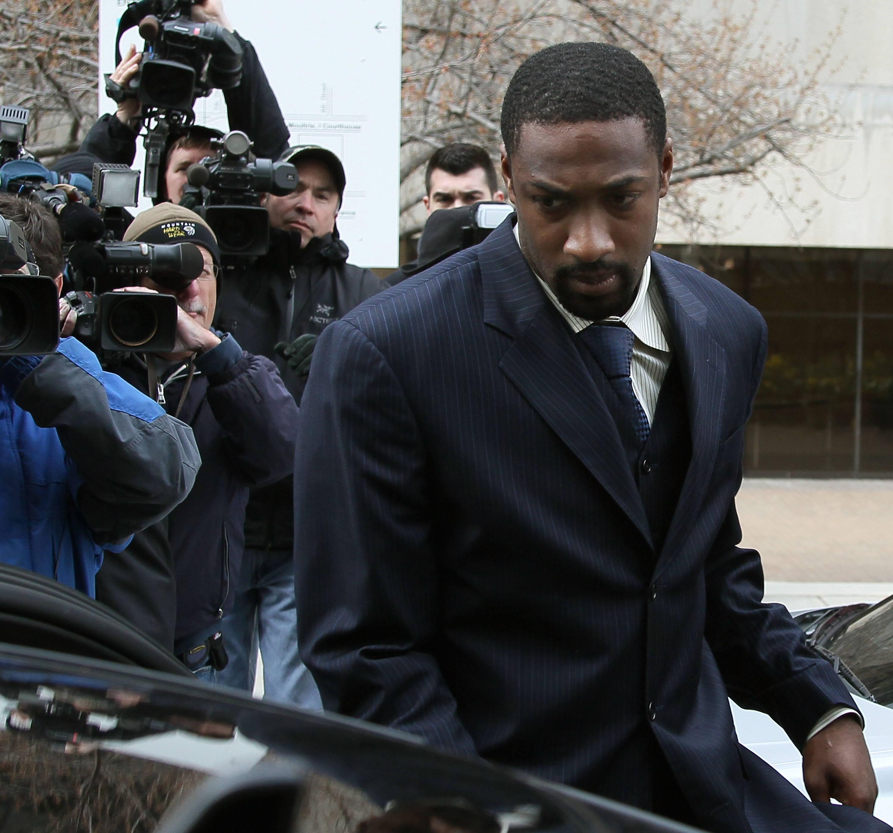 WASHINGTON - MARCH 26:  NBA player Gilbert Arenas of the Washington Wizards leaves the District of Columbia Court after being sentenced March 26, 2010 in Washington, DC. The Washington Wizards star recieved two years probation for bringing guns into the W