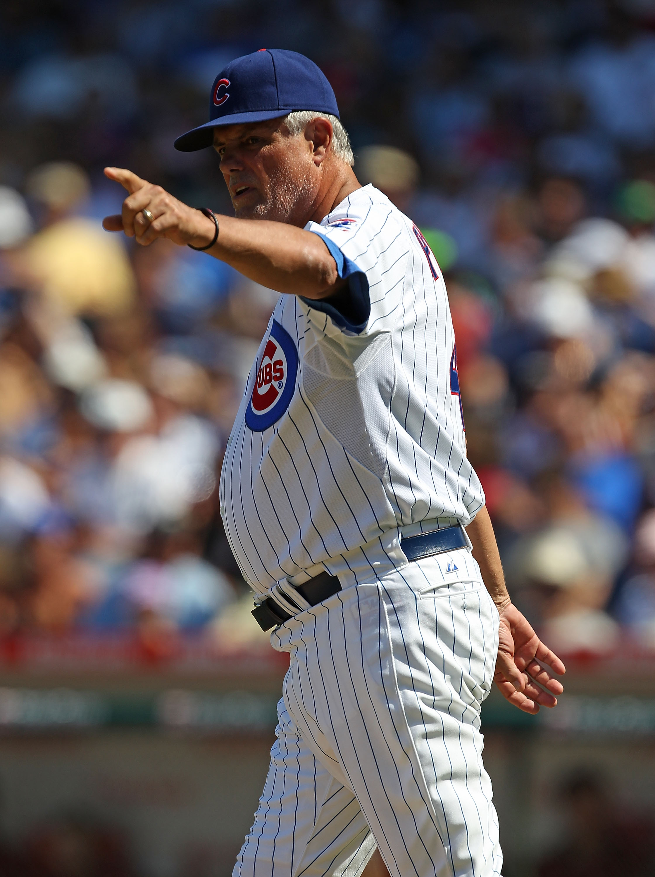 CHICAGO - JULY 21: Manager Lou Piniella #41 of the Chicago Cubs calls for a new pitcher during a game against the Houston Astros at Wrigley Field on July 21, 2010 in Chicago, Illinois. The Astros defeated the Cubs 4-3 in 12 innings. (Photo by Jonathan Dan