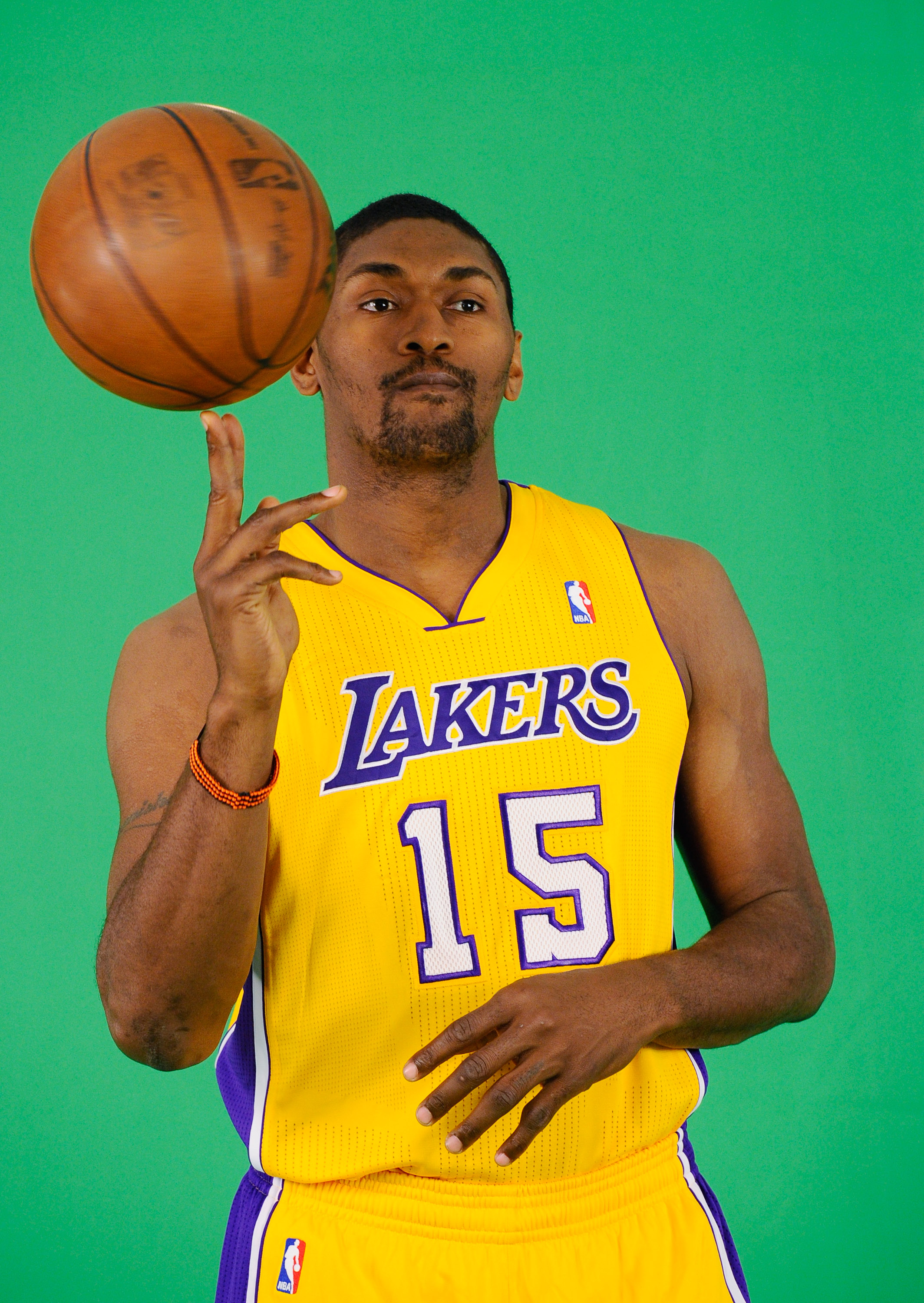 EL SEGUNDO, CA - SEPTEMBER 25:  Ron Artest #15 of the Los Angeles Lakers tapes a television segment during Media Day at the Toyota Center on September 25, 2010 in El Segundo, California. NOTE TO USER: User expressly acknowledges and agrees that, by downlo