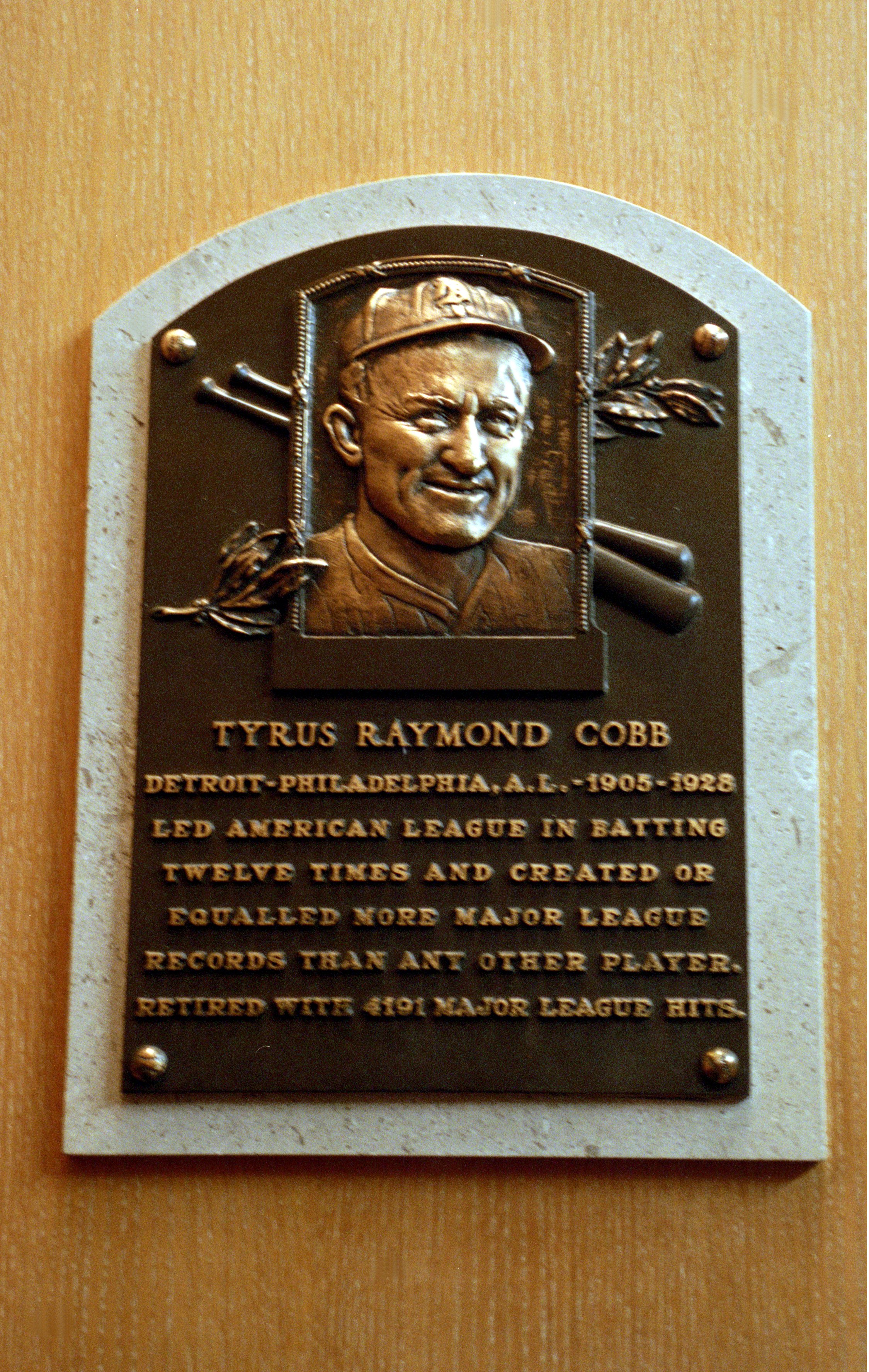 24 Jul 2000:  A general view of the plaque dedicated to Tyrus Raymond 'Ty' Cobb at the Baseball Hall of Fame in Cooperstown, New York.Mandatory Credit: Ezra O. Shaw  /Allsport