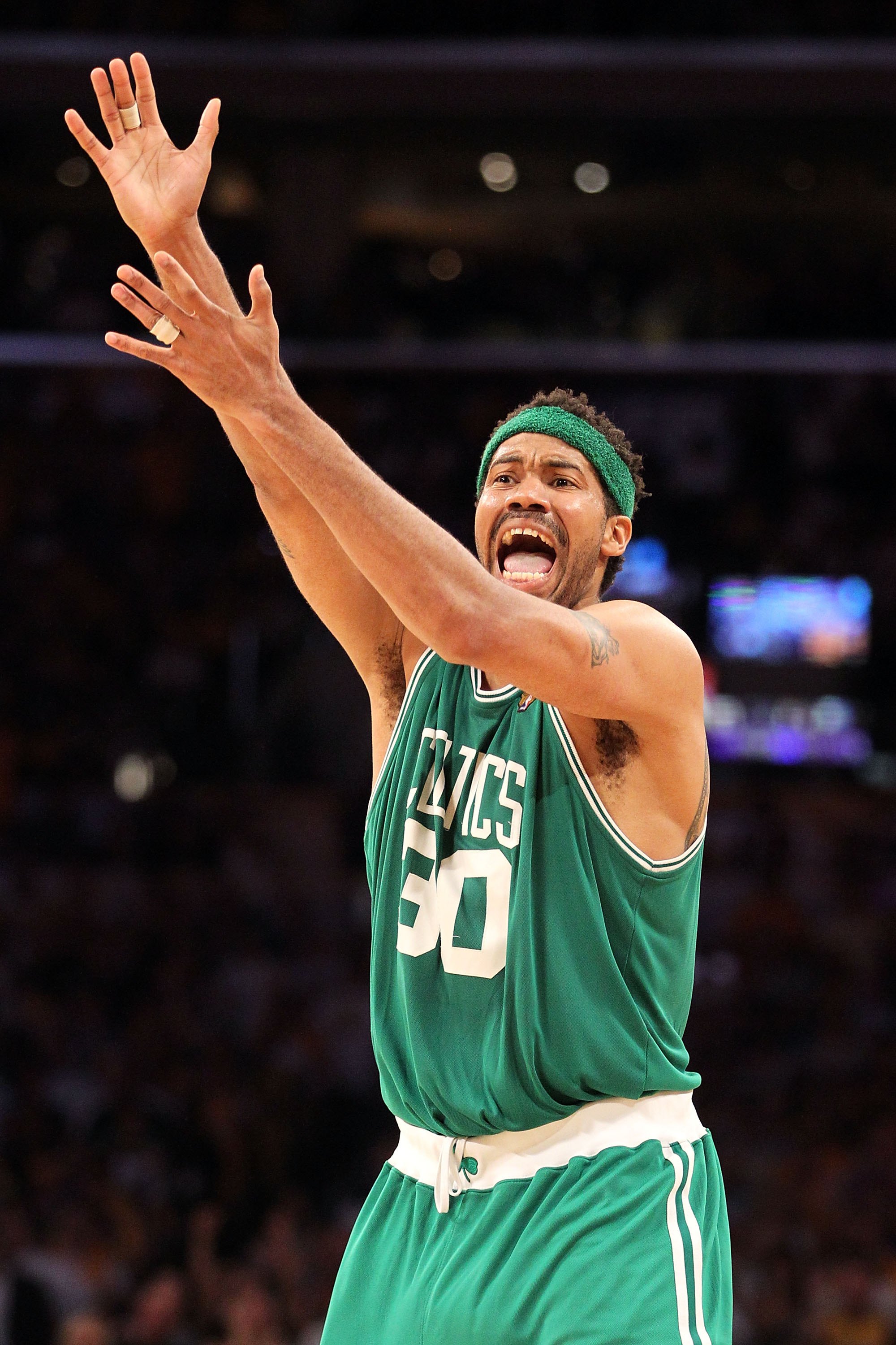 LOS ANGELES, CA - JUNE 17:  Rasheed Wallace #30 of the Boston Celtics reacts against the Los Angeles Lakers in Game Seven of the 2010 NBA Finals at Staples Center on June 17, 2010 in Los Angeles, California.  NOTE TO USER: User expressly acknowledges and