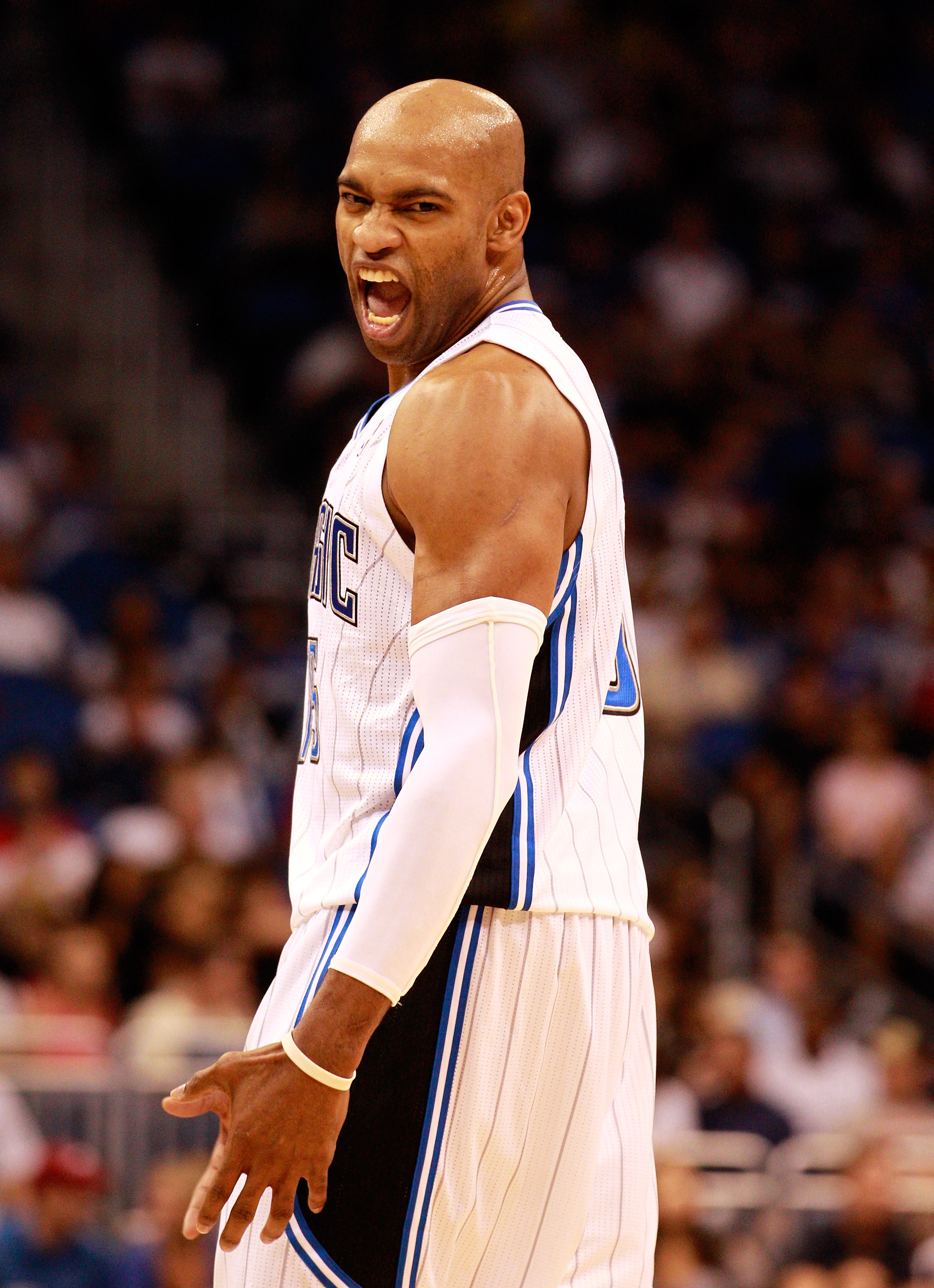 ORLANDO, FL - OCTOBER 10:  Vince Carter #15 of the Orlando Magic reacts after a basket during the game against the New Orleans Hornets at Amway Arena on October 10, 2010 in Orlando, Florida. NOTE TO USER: User expressly acknowledges and agrees that, by do