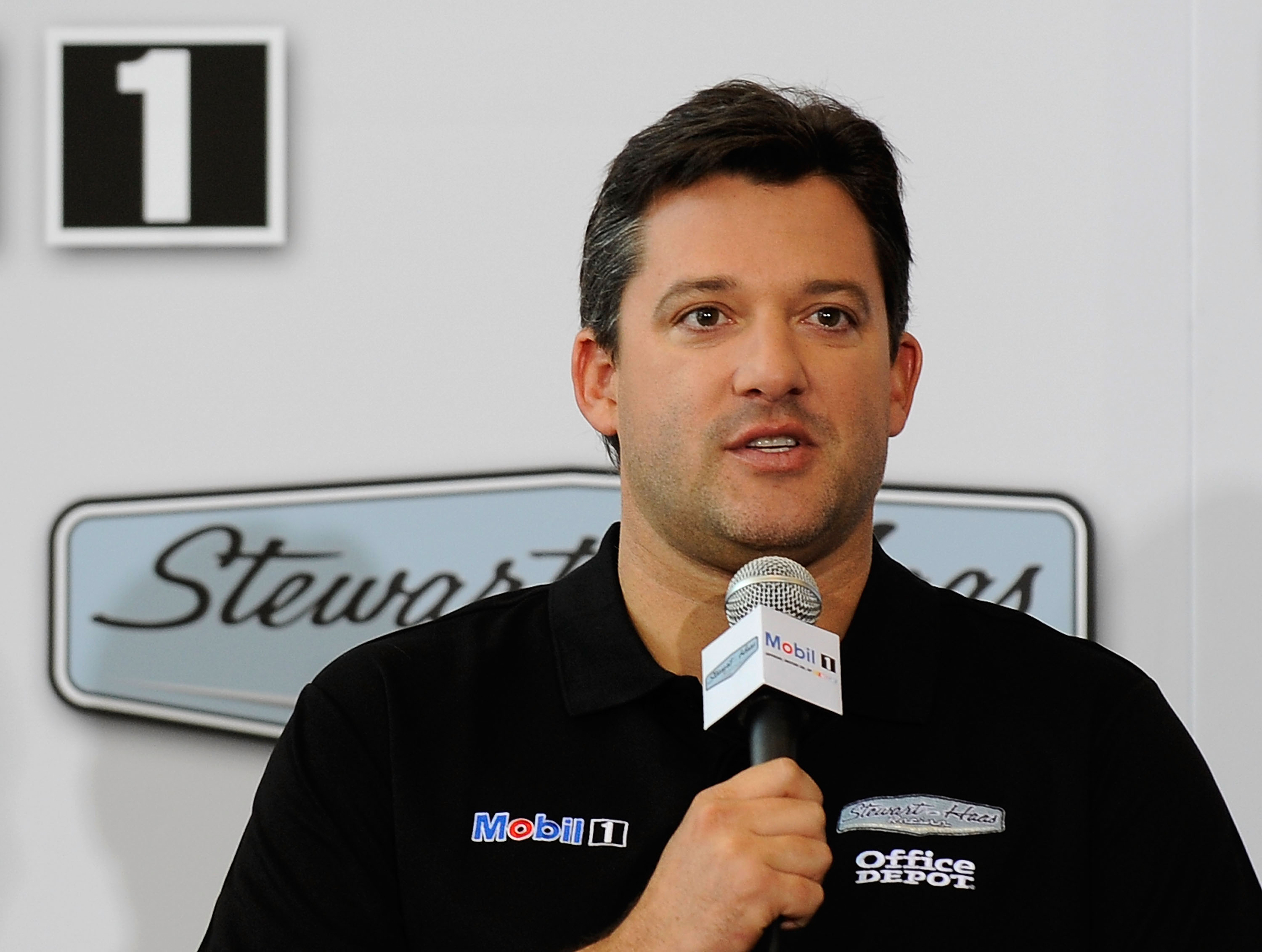 KANNAPOLIS, NC - OCTOBER 12:  Tony Stewart, Stewart-Haas Racing's driver/owner, announced Mobil 1 as his co-primary sponsor with Office Depot beginning in 2011 at Stewart-Haas Racing on October 12, 2010 in Kannapolis, North Carolina.  (Photo by Rusty Jarr