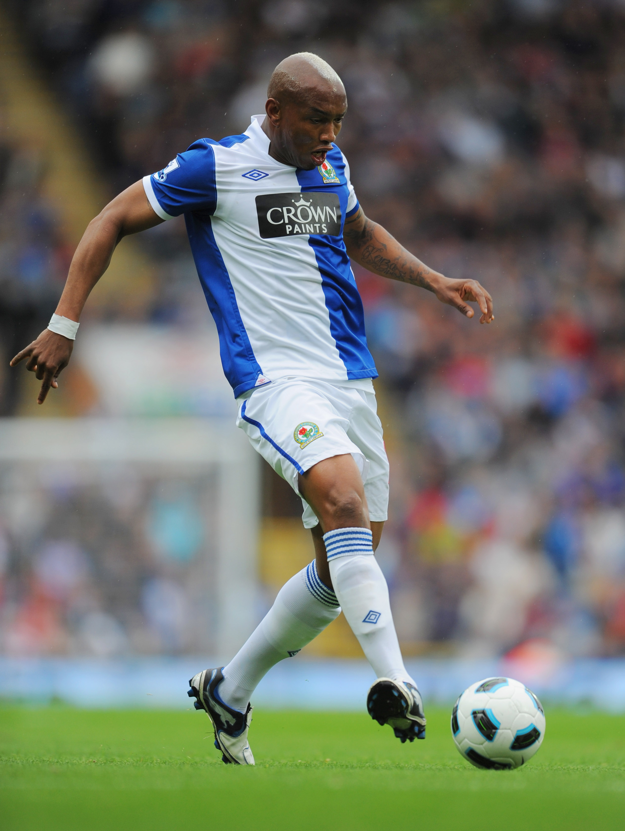 BLACKBURN, ENGLAND - SEPTEMBER 18: El-Hadji Diouf of Blackburn in action during the Barclays Premier League match between Blackburn Rovers and Fulham at Ewood park on September 18, 2010 in Blackburn, England.  (Photo by Michael Regan/Getty Images)
