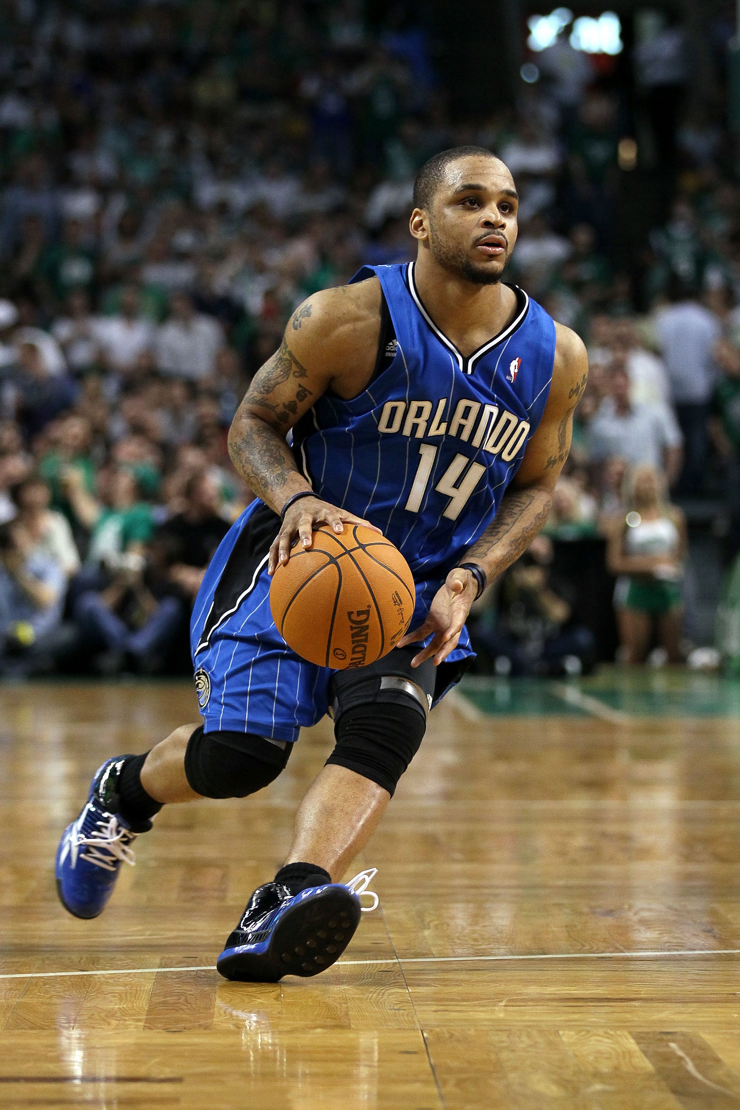 BOSTON - MAY 28:  Jameer Nelson #14 of the Orlando Magic drives against the Boston Celtics in Game Six of the Eastern Conference Finals during the 2010 NBA Playoffs at TD Garden on May 28, 2010 in Boston, Massachusetts.  NOTE TO USER: User expressly ackno