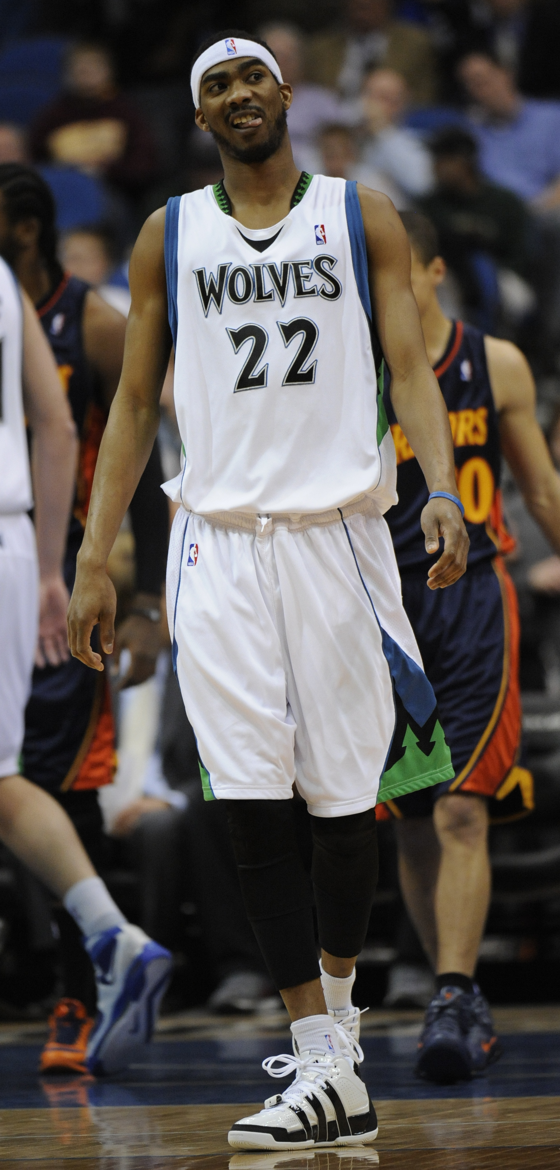 MINNEAPOLIS, MN - APRIL 7: Corey Brewer #22 of Minnesota Timberwolves reacts to a call in the first half against the Golden State Warriors during a basketball game at Target Center on April 7, 2010 in Minneapolis, Minnesota. The Warriors defeated the Timb