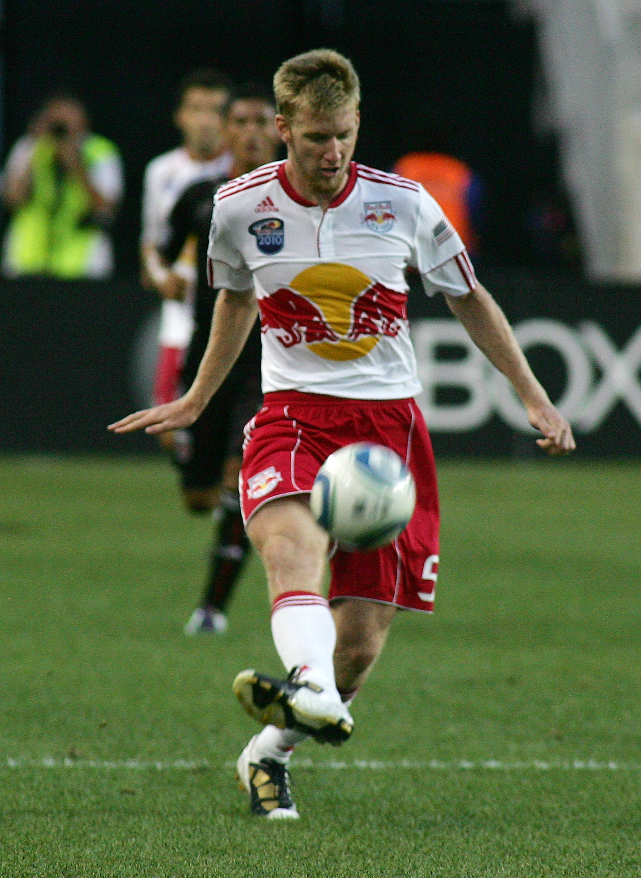 HARRISON, NJ - JULY 10: Tim Ream #5 of the New York Red Bulls plays the ball against D.C. United during their game at Red Bull Arena on July 10, 2010 in Harrison, New Jersey. (Photo by Andy Marlin/Getty Images)