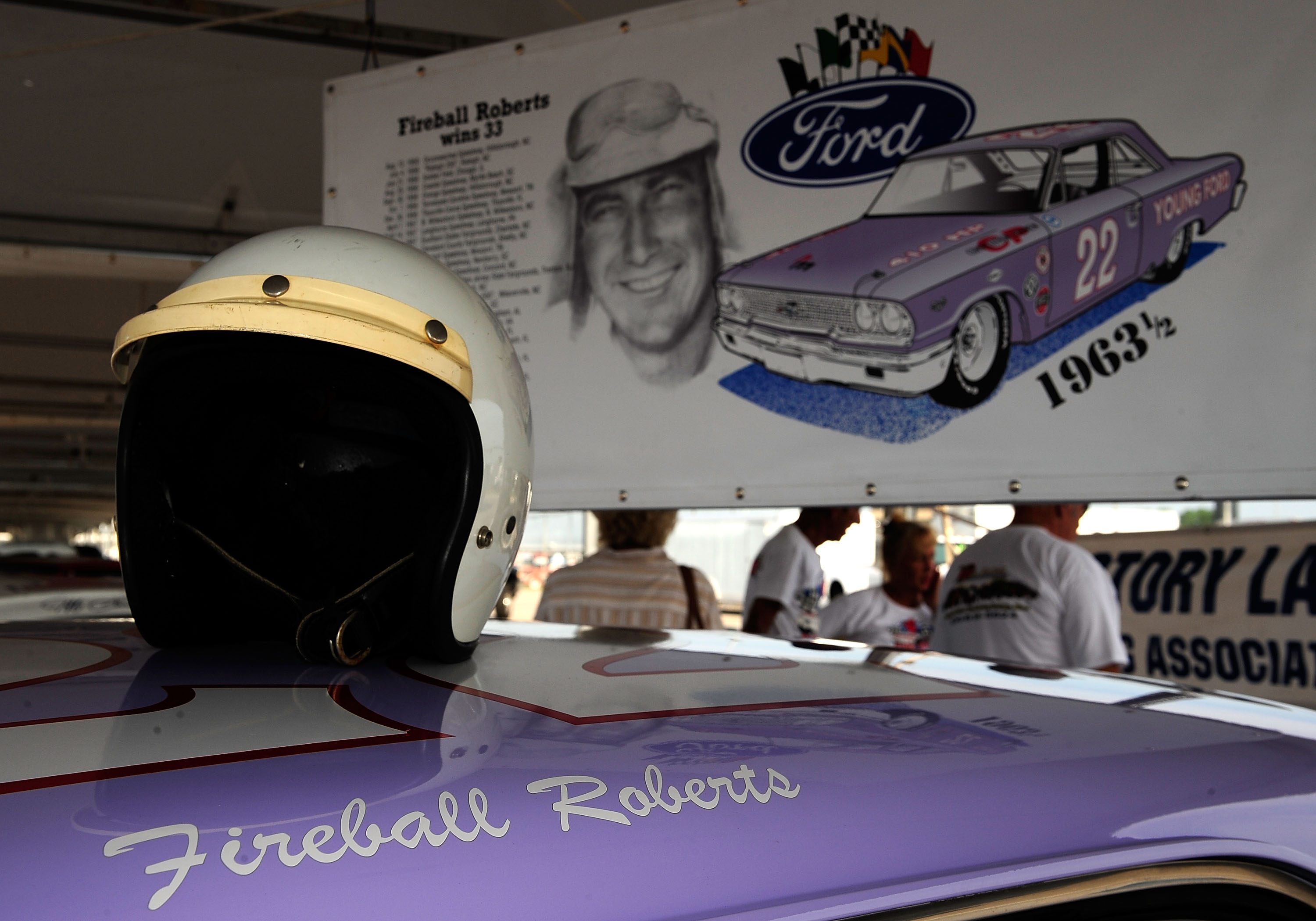 DARLINGTON, SC - AUGUST 31: A display to remember driver Fireball Roberts in the garage area during the Darlington Vintage Racing Festival at Darlington  Raceway on August 31, 2008 in Darlington, South Carolina.  (Photo by Rusty Jarrett/Getty Images)