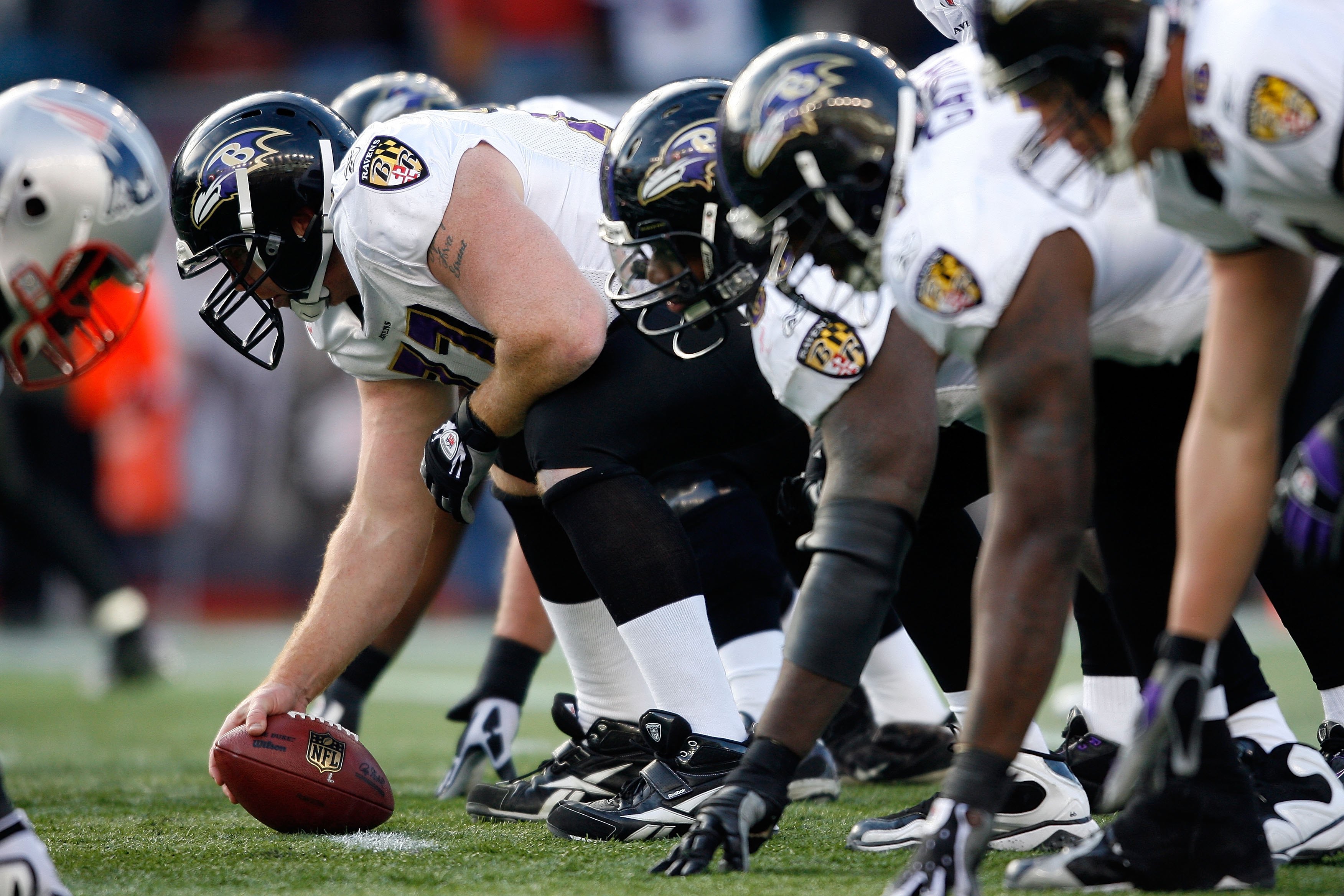 Baltimore Ravens center Matt Birk (77) walks on the sidelines during the  second half in an NFL football game against the Minnesota Vikings, Sunday,  Oct. 18, 2008 in Minneapolis. The Vikings won