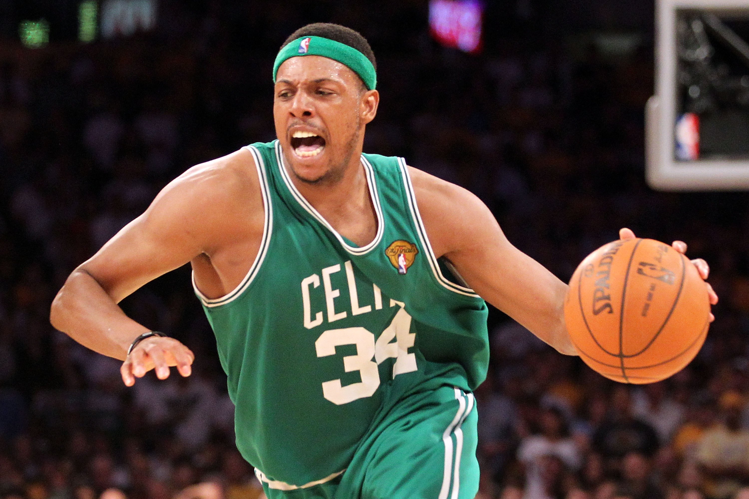 LOS ANGELES, CA - JUNE 17:  Paul Pierce #34 of the Boston Celtics moves the ball while taking on the Los Angeles Lakers in Game Seven of the 2010 NBA Finals at Staples Center on June 17, 2010 in Los Angeles, California.  NOTE TO USER: User expressly ackno