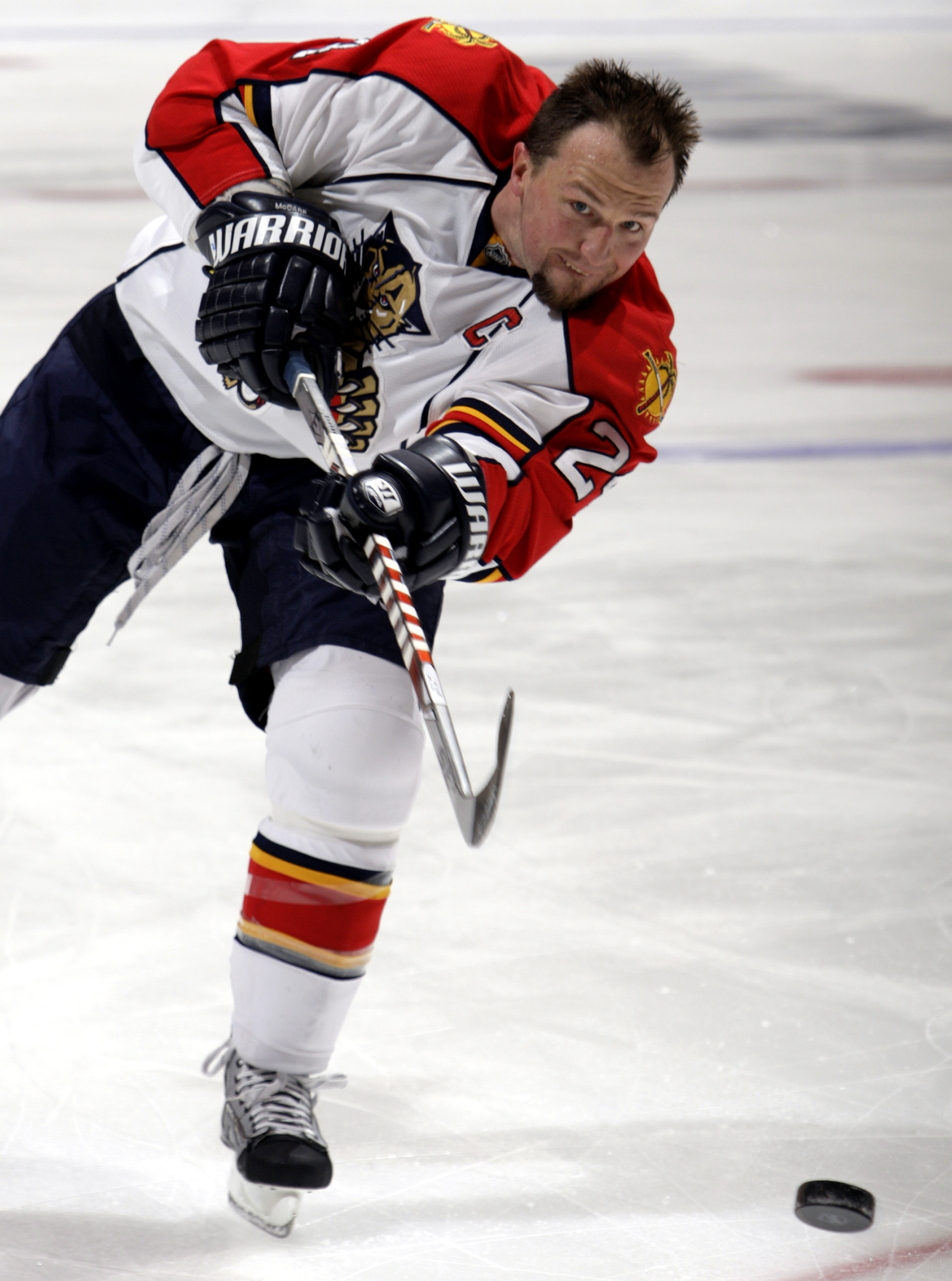 TORONTO - JANUARY 5:  Bryan McCabe #24 of the Florida Panthers shoots during warmup before game action against the Toronto Maple Leafs January 5, 2010 at the Air Canada Centre in Toronto, Ontario, Canada. (Photo by Abelimages / Getty Images)