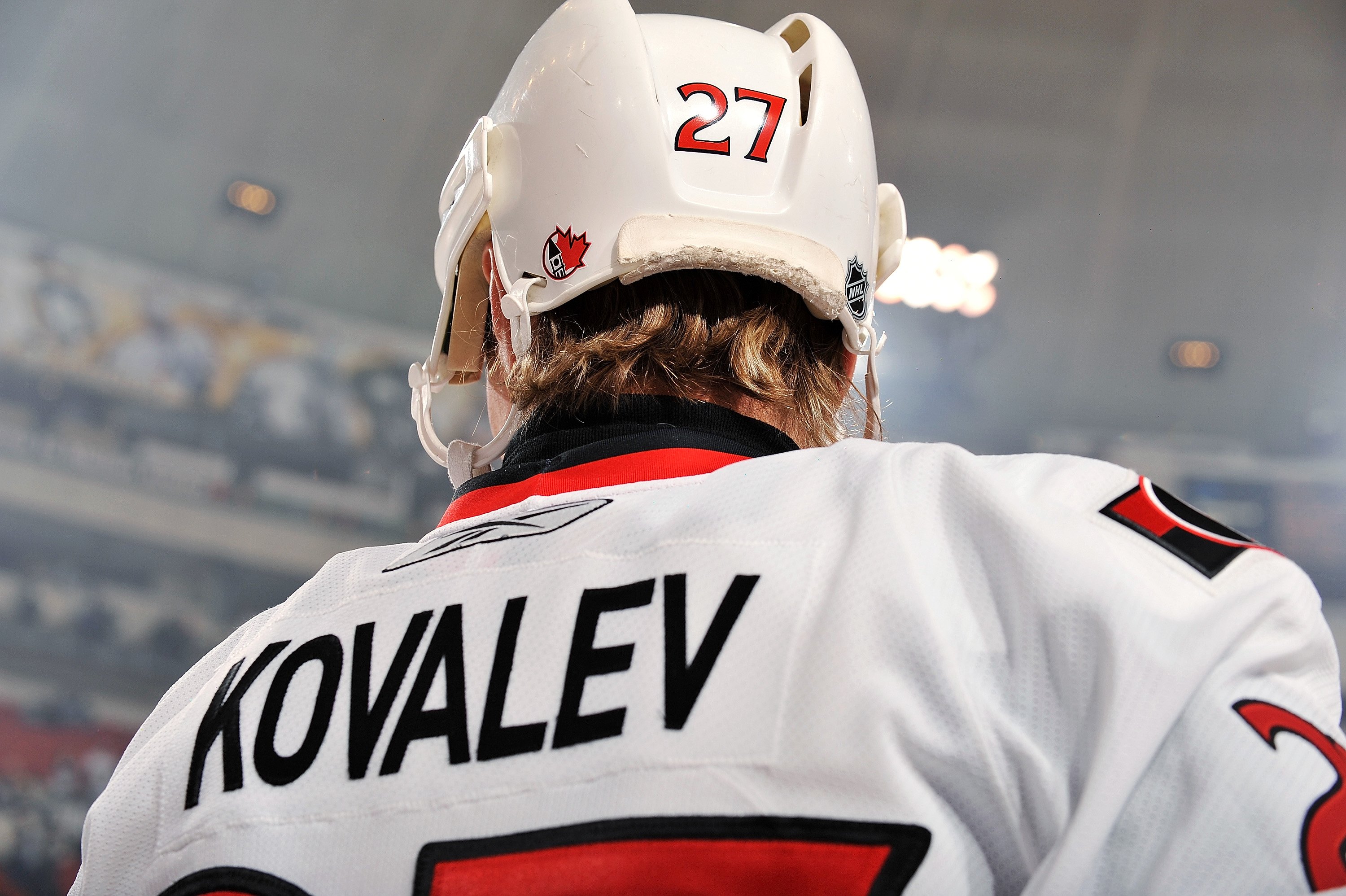 PITTSBURGH - DECEMBER 23:  Forward Alex Kovalev #27 of the Ottawa Senators skates during pregame warm ups before a game against the Pittsburgh Penguins on December 23, 2009 at Mellon Arena in Pittsburgh, Pennsylvania.  (Photo by Jamie Sabau/Getty Images)