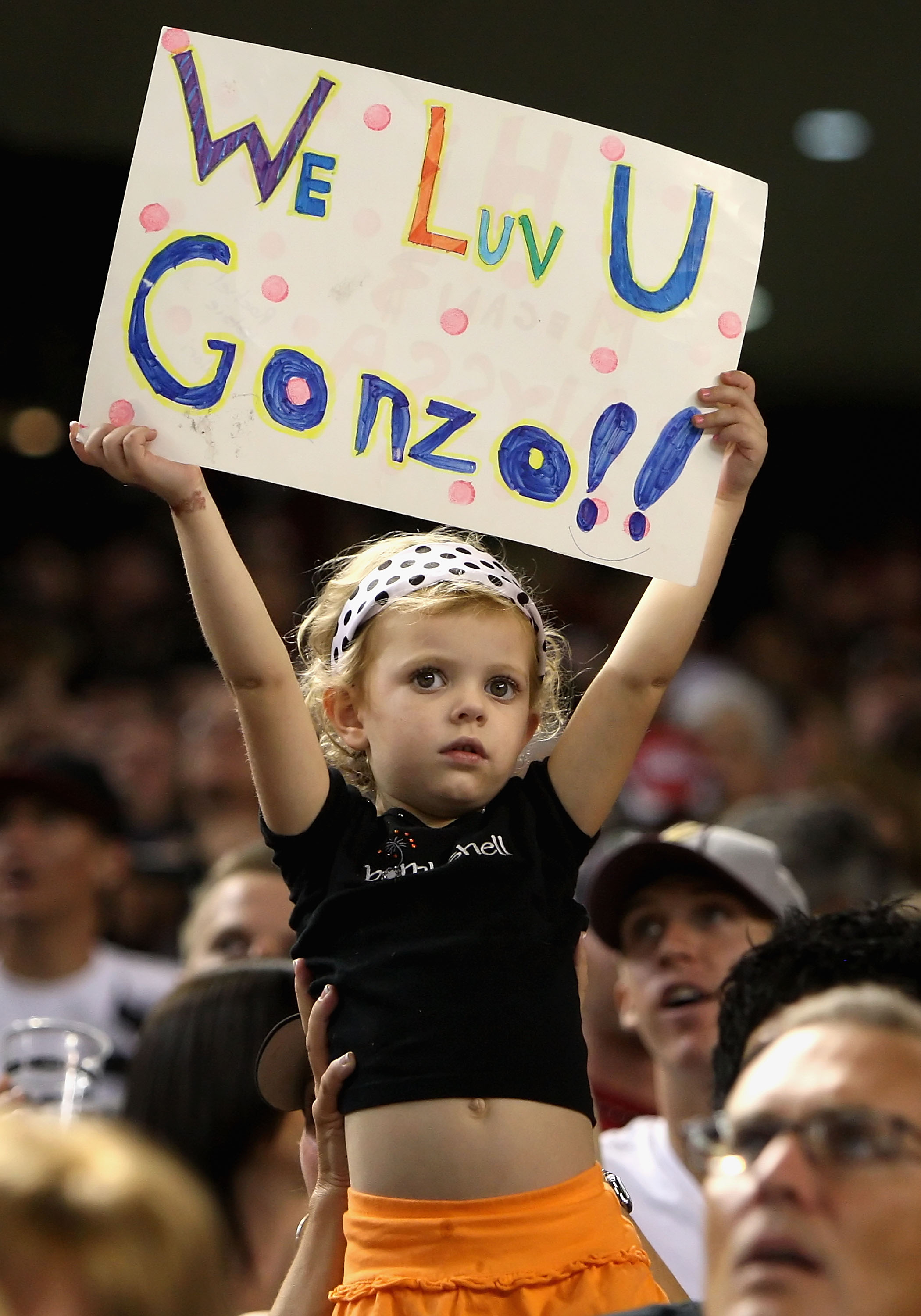 PHOENIX - AUGUST 29:  A young fan holds up a sign on Luis Gonzalez Appreciation Night during the major league baseball game between the Houston Astros and the Arizona Diamondbacks at Chase Field on August 29, 2009 in Phoenix, Arizona.  (Photo by Christian