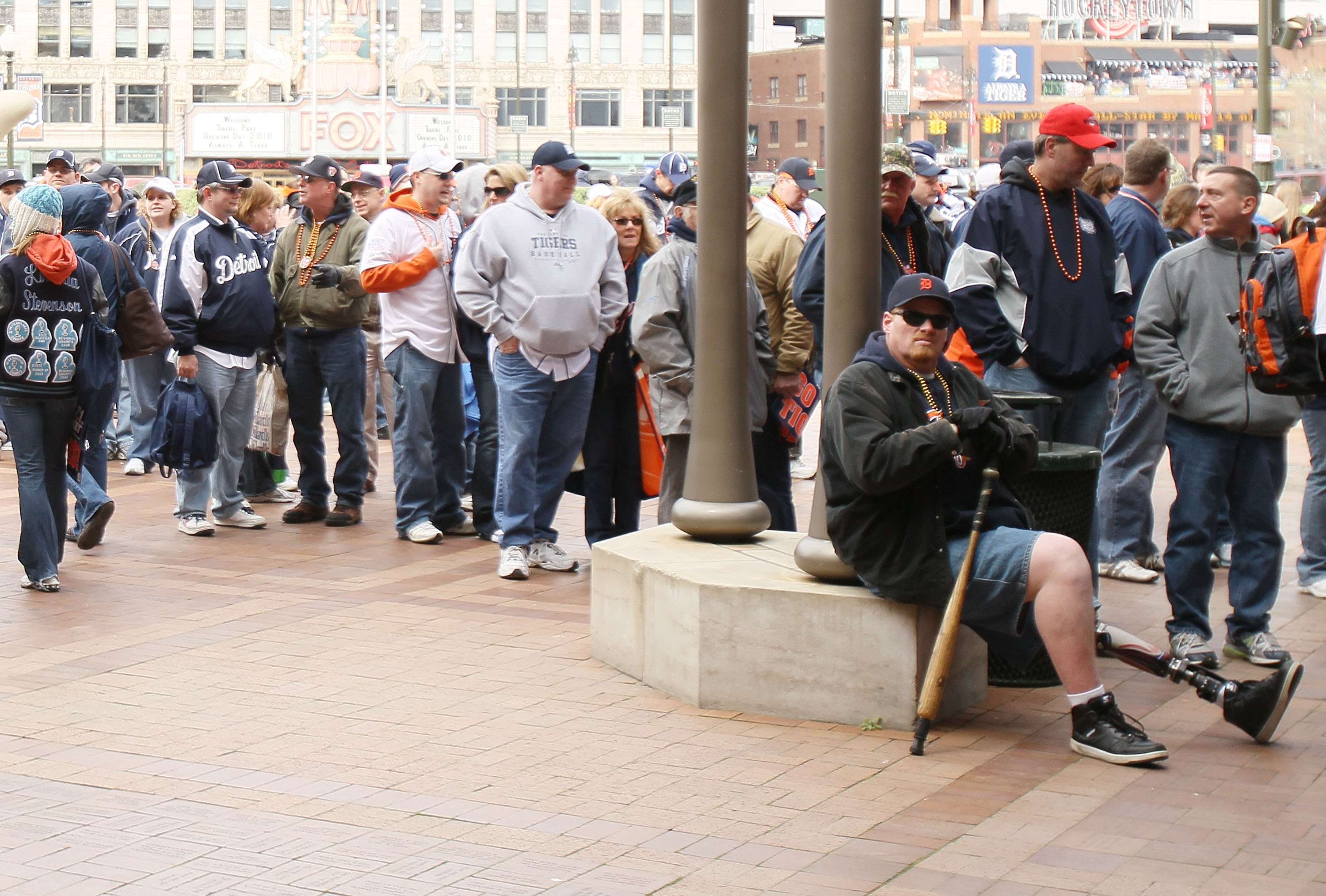 DETROIT - APRIL 09:  Fans wait in line to enter the ballpark before the game between Detroit Tigers and the Cleveland Indians on April 9, 2010 during Opening Day at Comerica Park in Detroit, Michigan.  (Photo by Elsa/Getty Images)