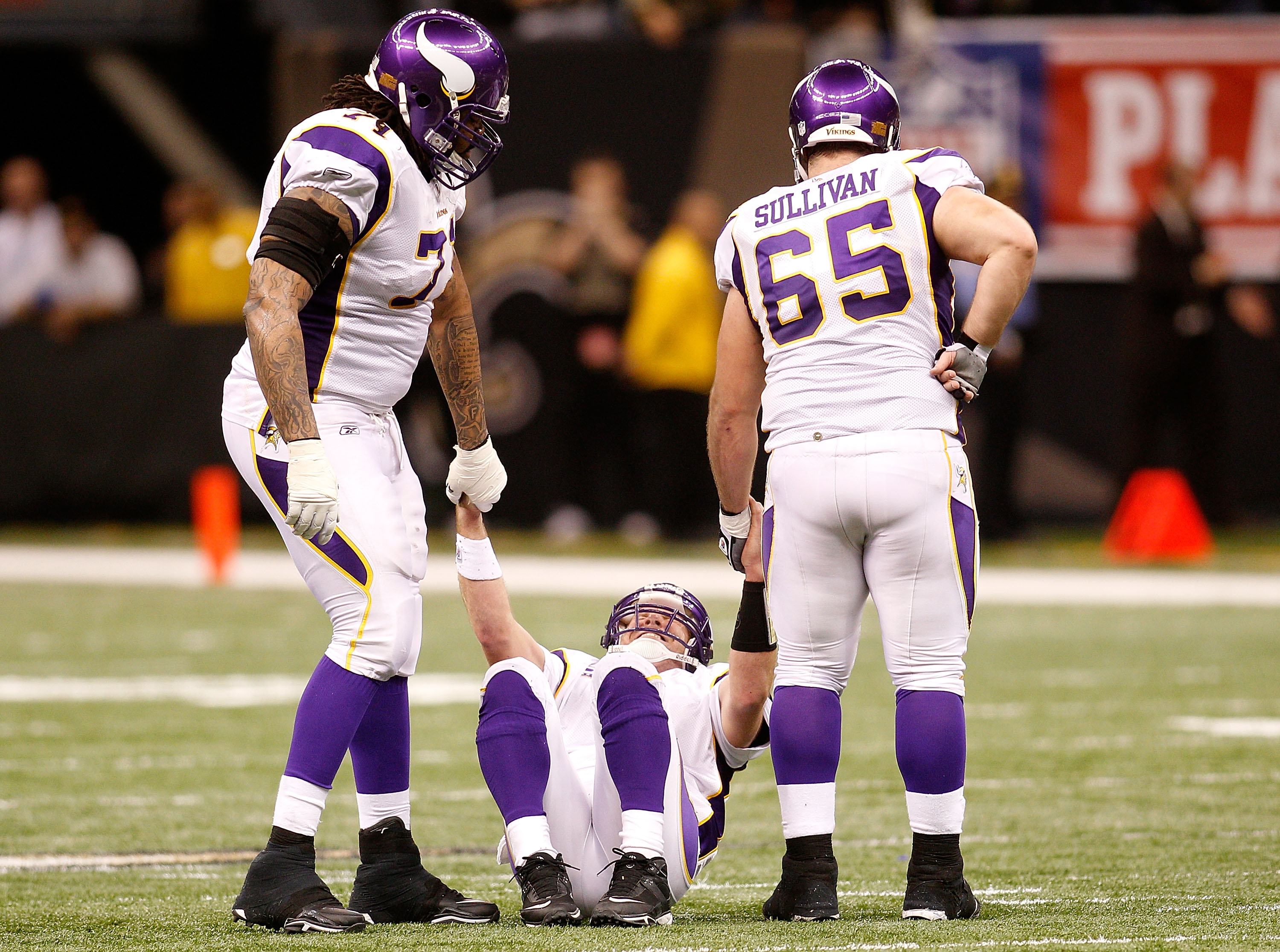 The Minnesota offensive line must do a better job protecting Brett Favre if his iron man streak is to continue.