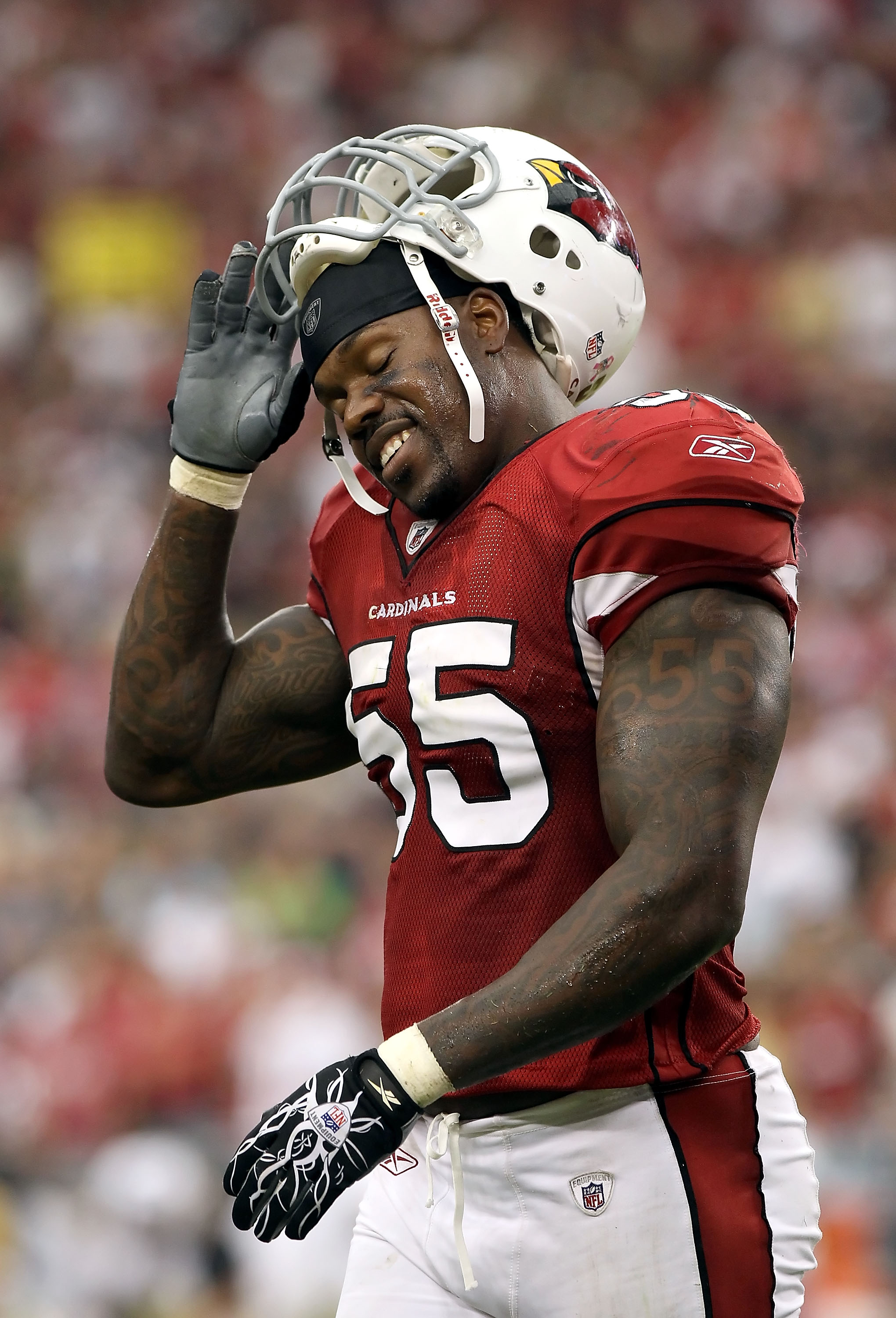 GLENDALE, AZ - OCTOBER 10:  Linebacker Joey Porter #55 of the Arizona Cardinals during the NFL game against the New Orleans Saints at the University of Phoenix Stadium on October 10, 2010 in Glendale, Arizona. The Cardinals defeated the Saints 30-20.  (Ph