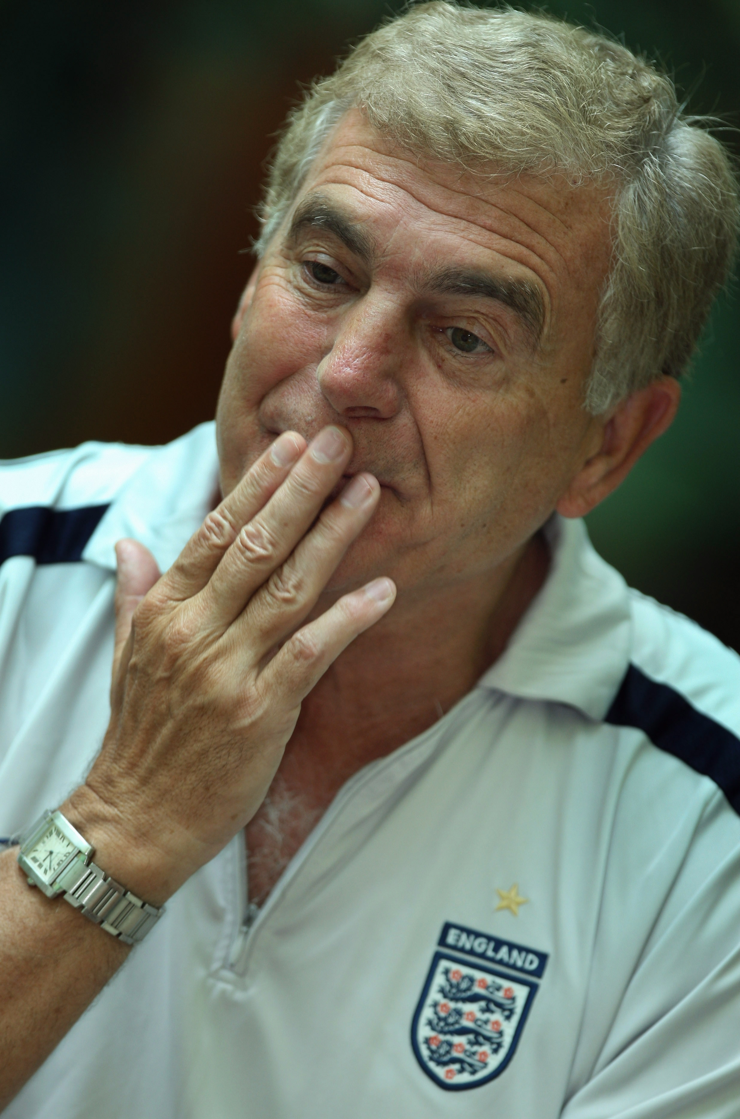 LIBEREC, CZECH REPUBLIC - JULY 17:  Sir Trevor Brooking answers questions during an England U19 press conference at the Hotel Babylon on July 17, 2008 in Liberec, Czech Republic.  (Photo by Gary M. Prior/Getty Images)