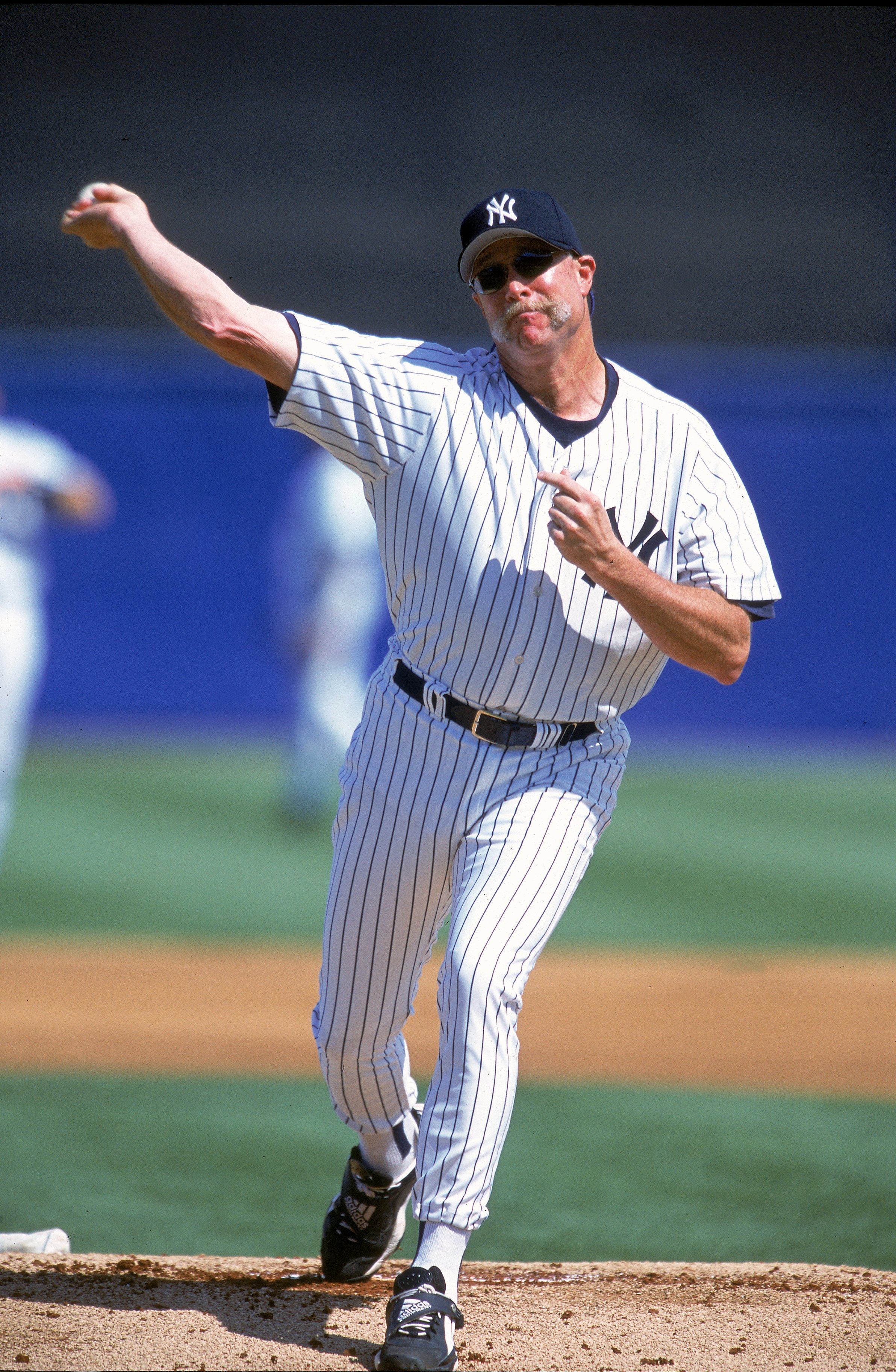 New York Yankees batter Don Mattingly reacts to a foul ball before his  first inning single against the Toronto Blue Jays at night on Wednesday,  Oct. 1, 1986 in New York at