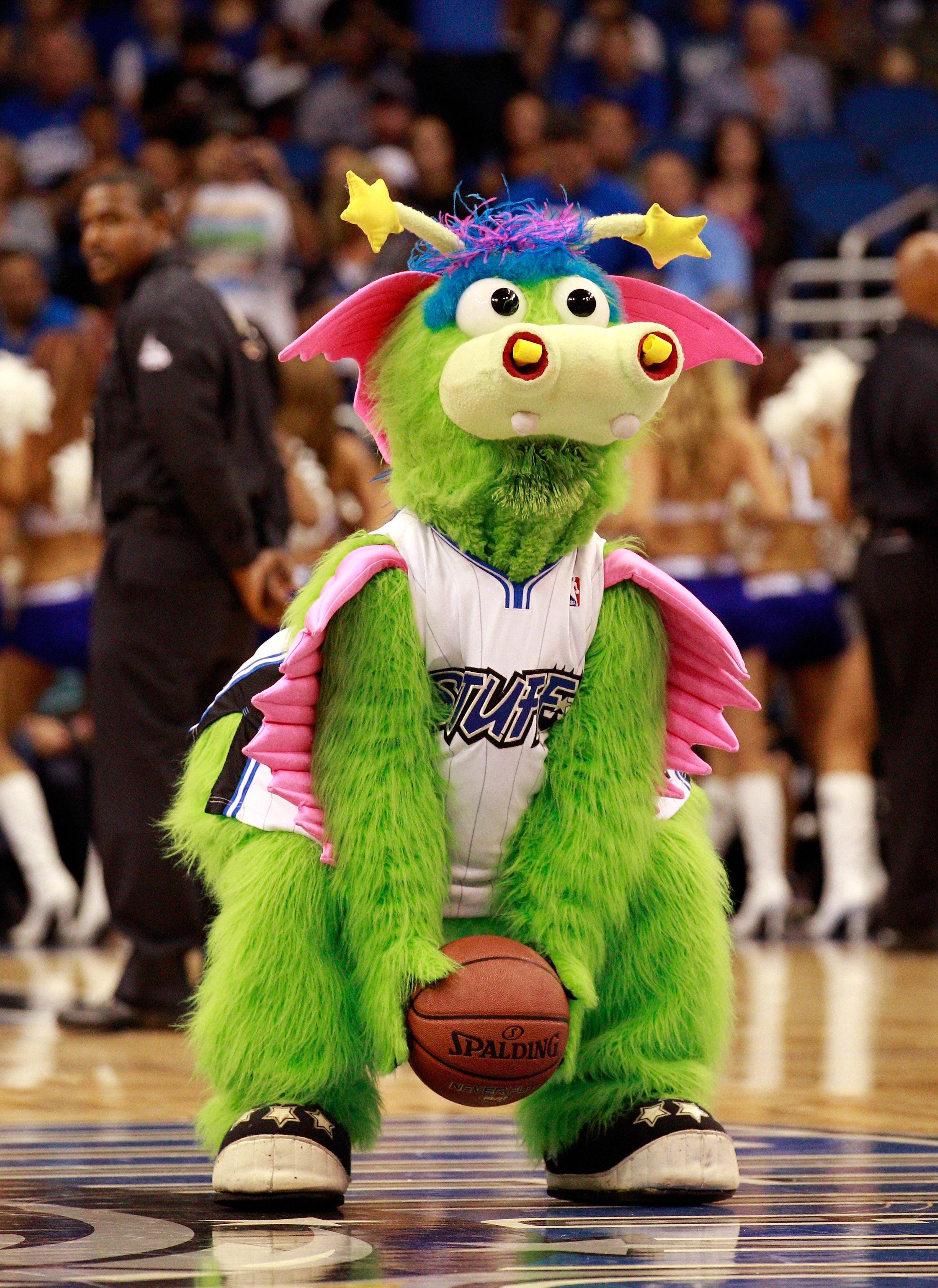 ORLANDO, FL - OCTOBER 10:  The Orlando Magic mascot 'Stuff' attempts a shot during the game against the New Orleans Hornets at Amway Arena on October 10, 2010 in Orlando, Florida. NOTE TO USER: User expressly acknowledges and agrees that, by downloading a