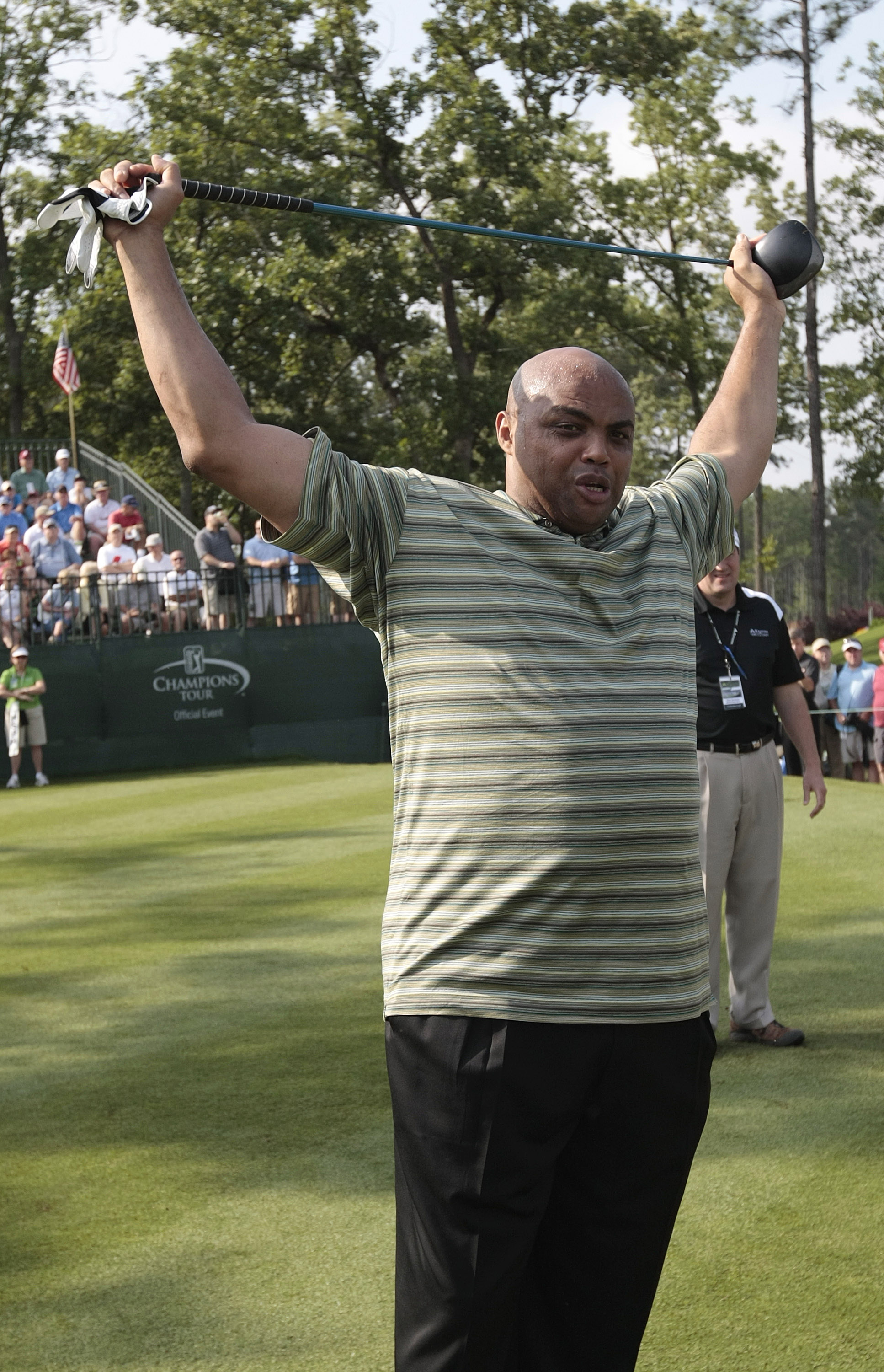 BIRMINGHAM, AL - MAY 14:  Former basketball star Charles Barkley prepares to tee off on the first hole during the Thursday Pro-AM of the Regions Charity Classic at the Robert Trent Jones Golf Trail at Ross Bridge on May 14, 2009  in Birmingham, Alabama.  