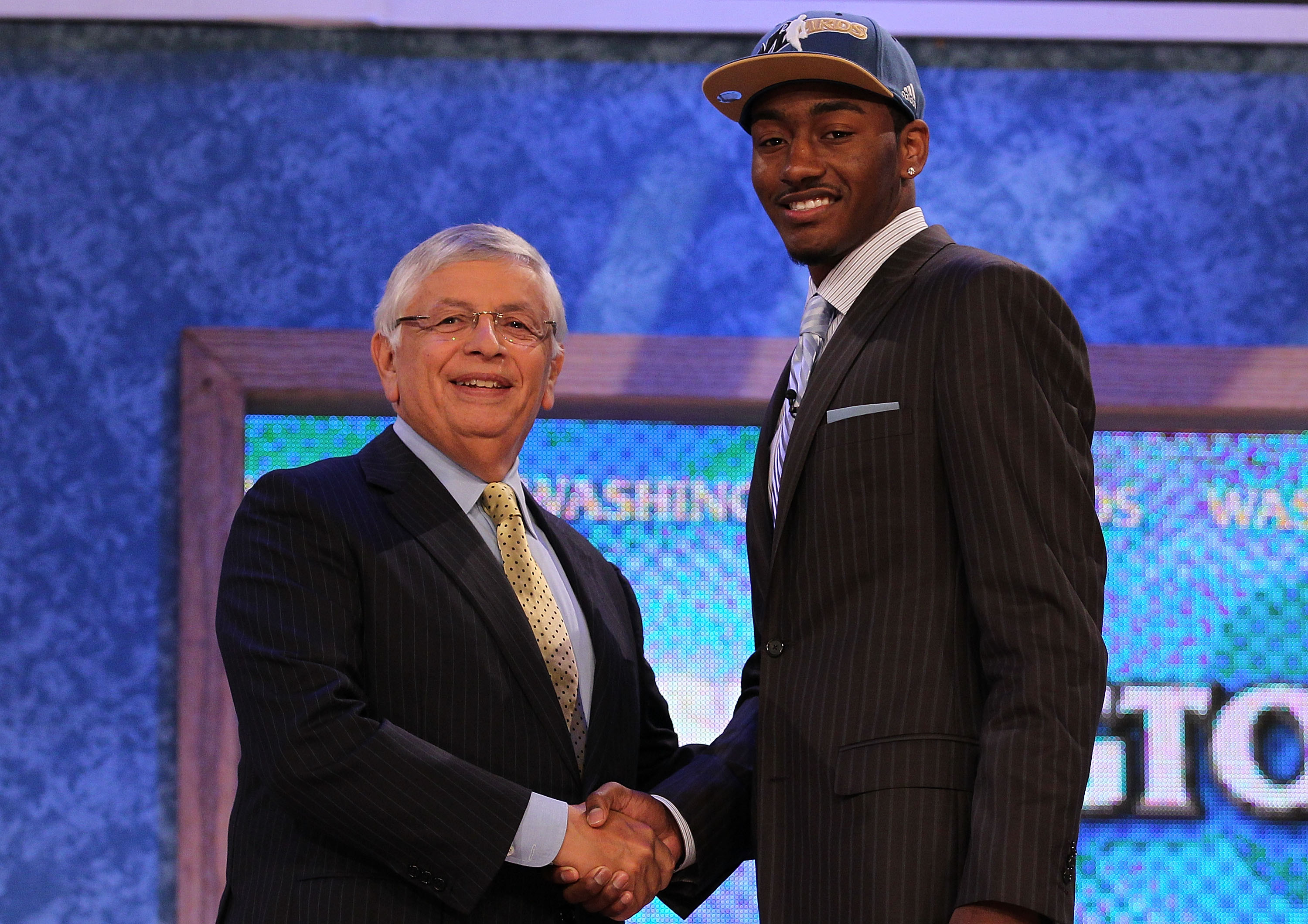 NEW YORK - JUNE 24:  John Wall of Kentucky stands with NBA Commisioner David Stern after being drafted with the first pick by the Washington Wizards at Madison Square Garden on June 24, 2010 in New York City.  NOTE TO USER: User expressly acknowledges and