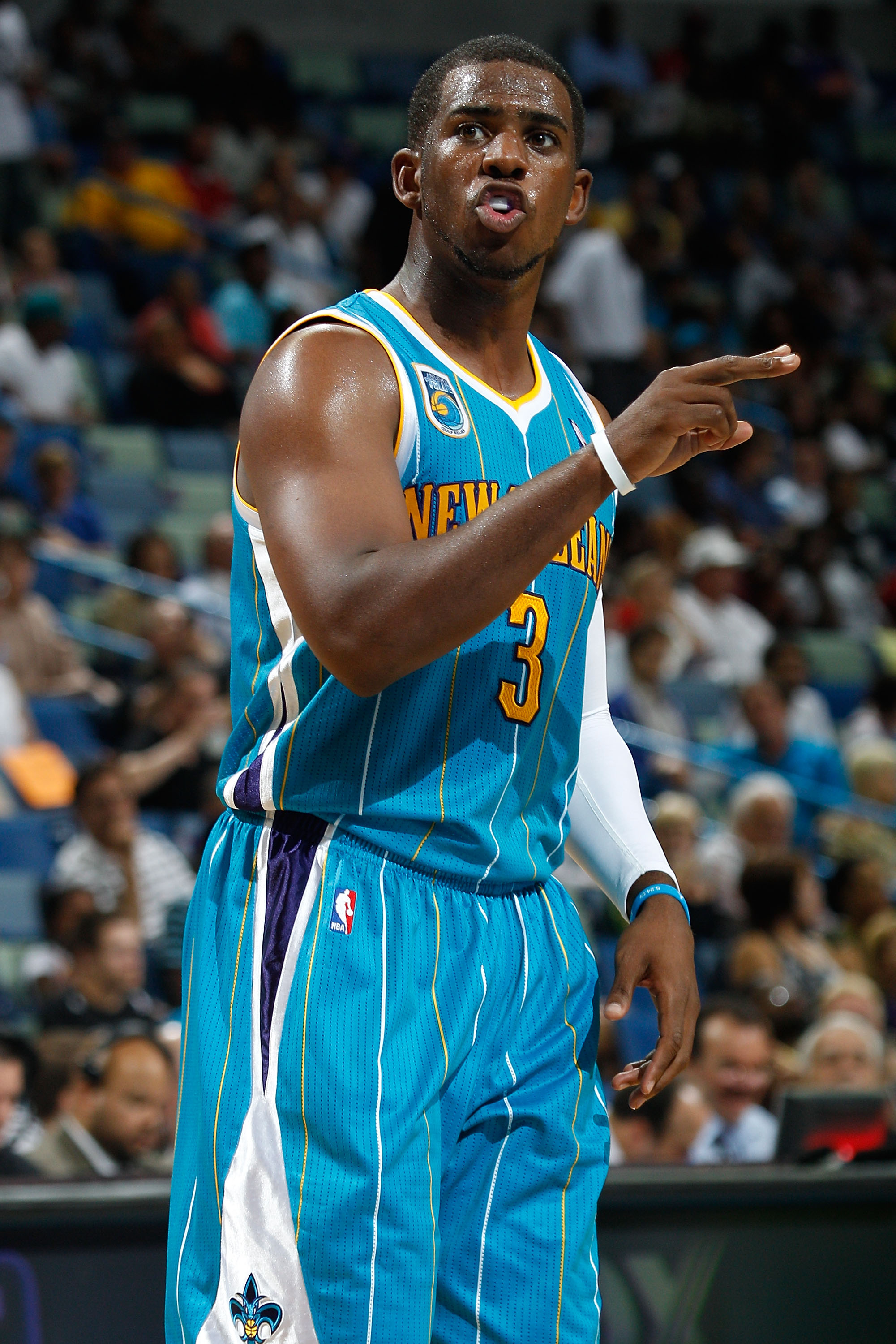 NEW ORLEANS - OCTOBER 13:  Chris Paul #3 of the New Orleans Hornets in action during the game against the Miami Heat at the New Orleans Arena on October 13, 2010 in New Orleans, Louisiana.  NOTE TO USER: User expressly acknowledges and agrees that, by dow