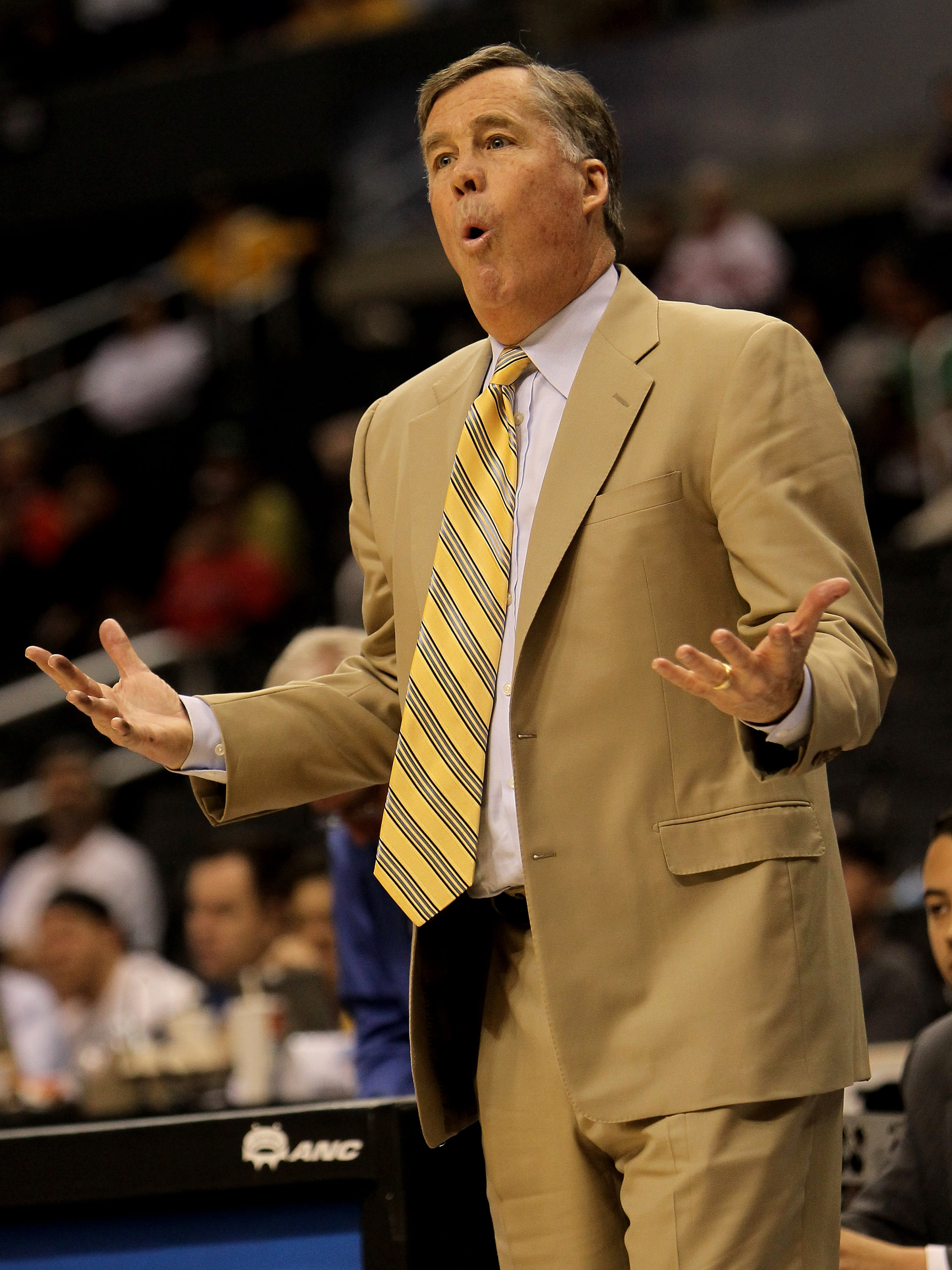 LOS ANGELES, CA - MARCH 11: Head coach Mike Montgomery of the California Golden Bears reacts in the game against the Oregon Ducks during the quarterfinals of the Pac-10 Basketball Tournament at Staples Center on March 11, 2010 in Los Angeles, California.