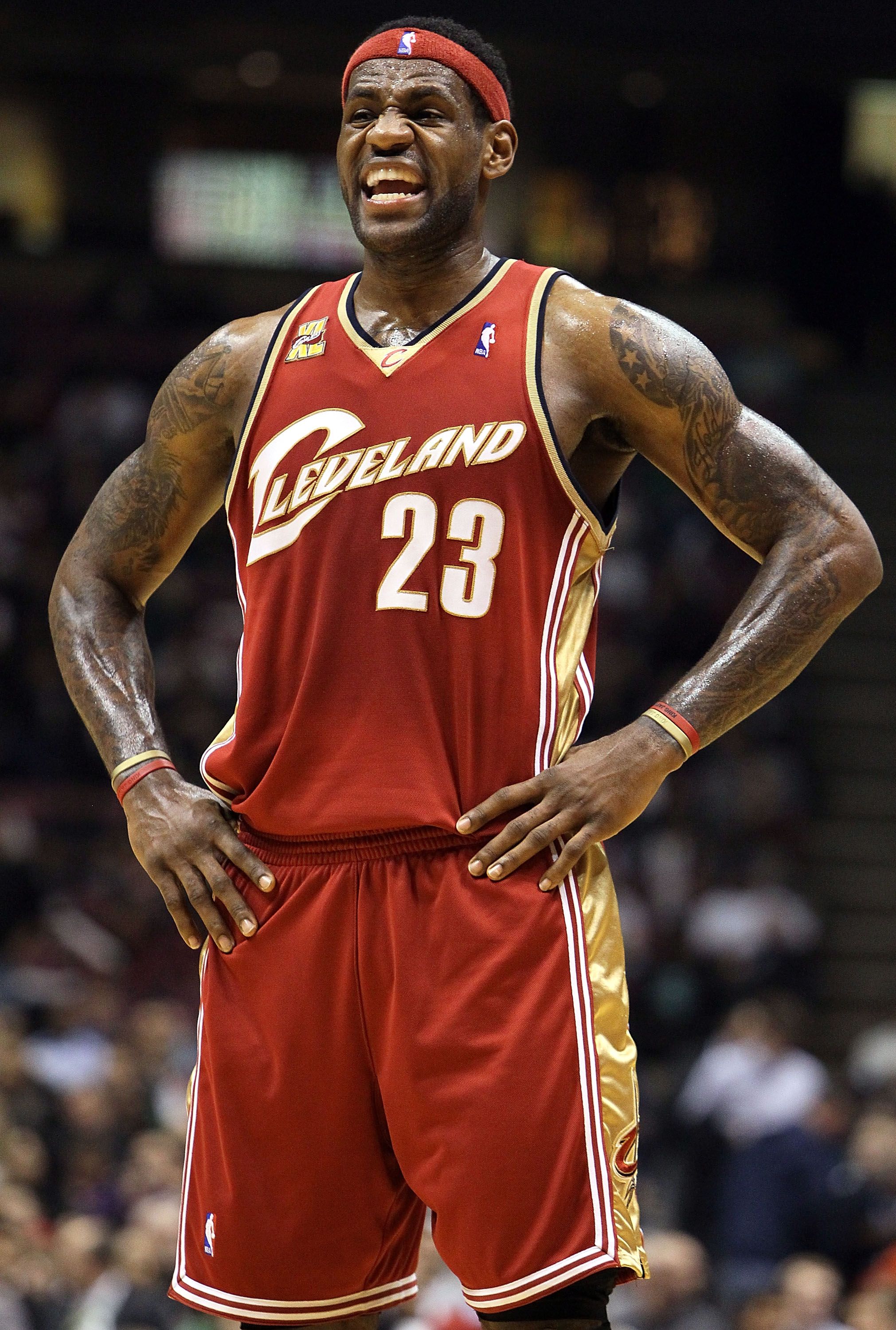 EAST RUTHERFORD, NJ - MARCH 03:  LeBron James #23 of the Cleveland Cavaliers shouts to his teammates against the New Jersey Nets at the Izod Center on March 3, 2010 in East Rutherford, New Jersey.NOTE TO USER: User expressly acknowledges and agrees that, 