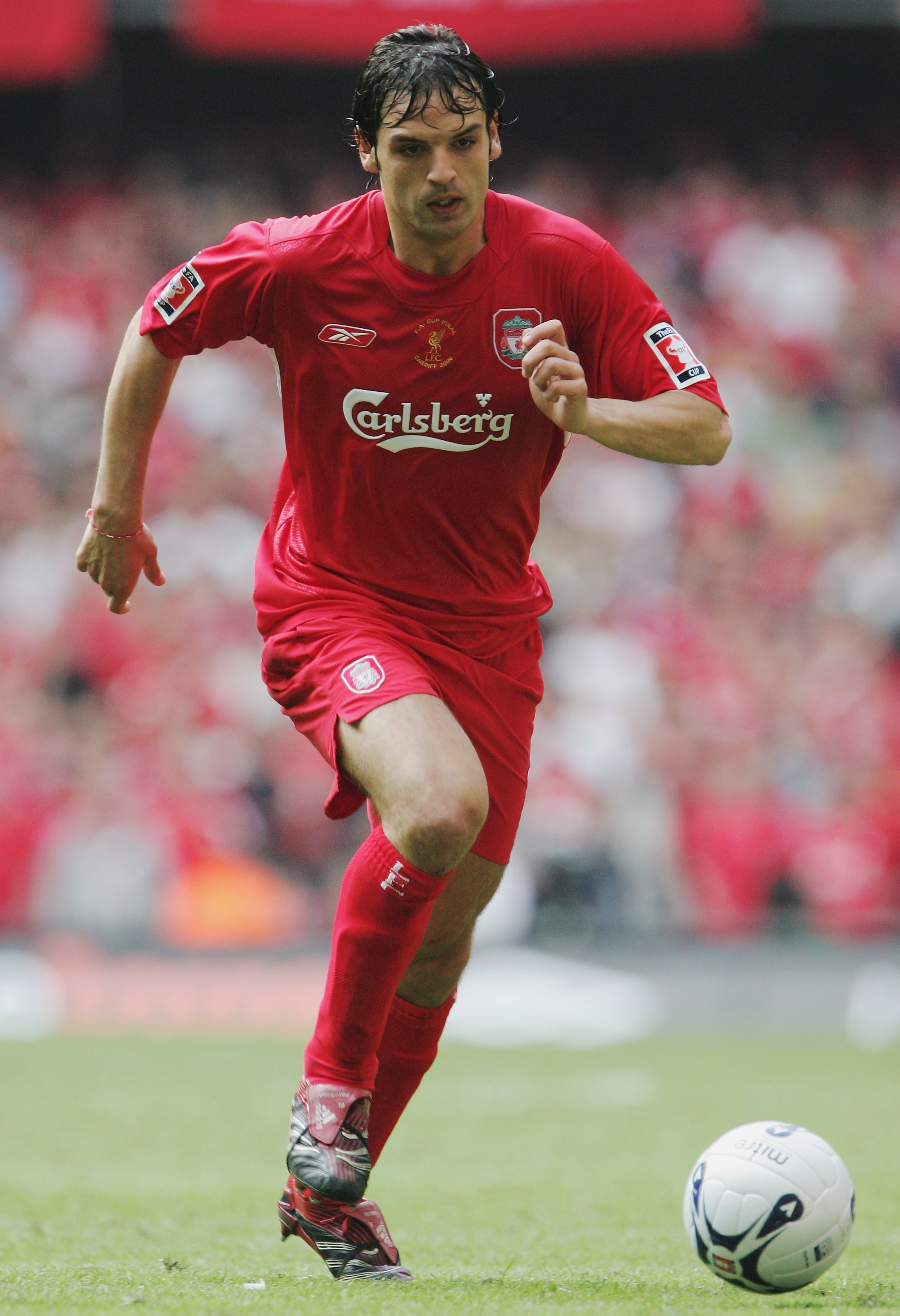 CARDIFF, UNITED KINGDOM - MAY 13:  Fernando Morientes of Liverpool runs with the ball during the FA Cup Final match between Liverpool and West Ham United at the Millennium Stadium on May 13, 2006 in Cardiff, Wales.  (Photo by Phil Cole/Getty Images)