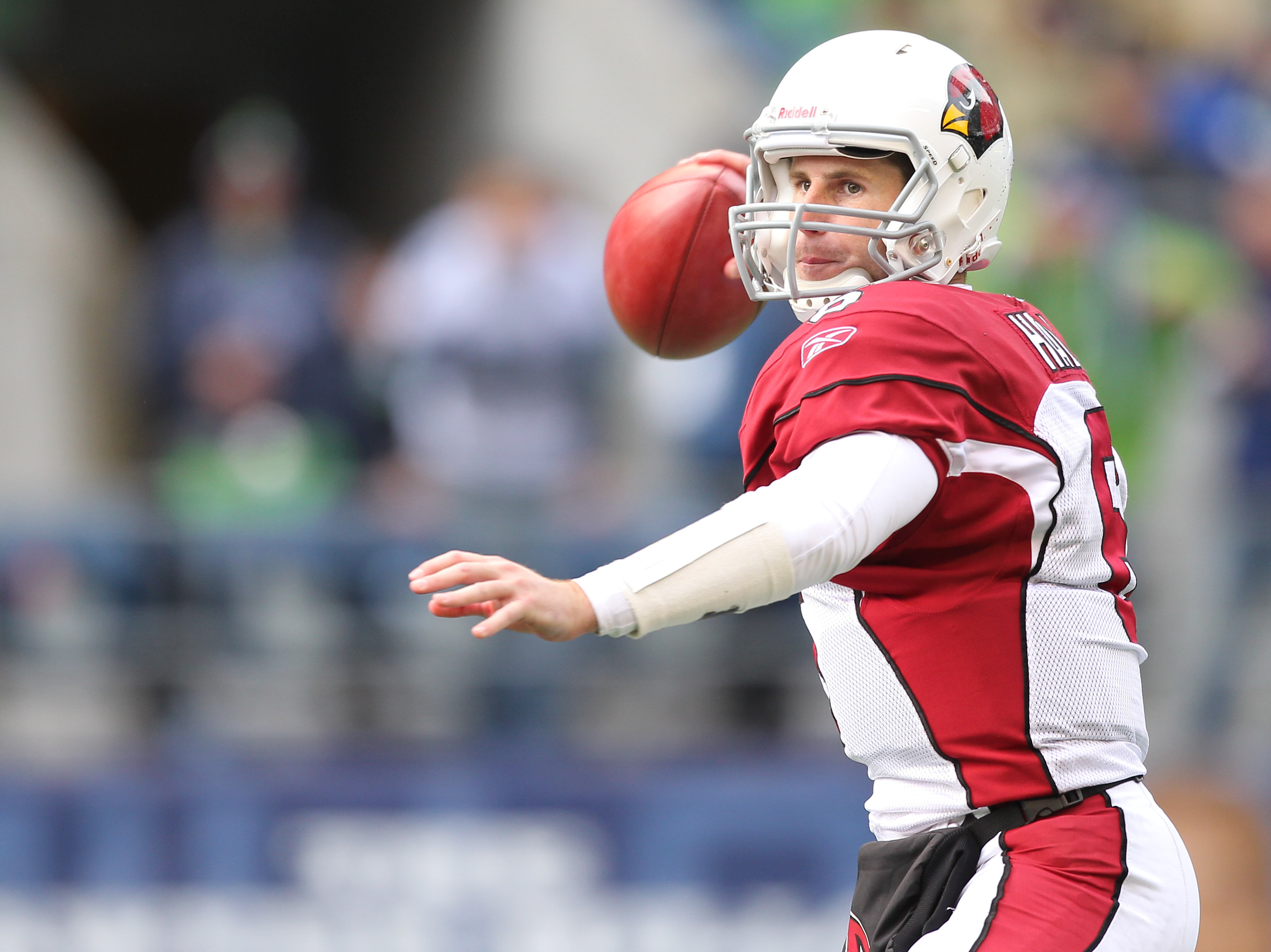 SEATTLE - OCTOBER 24:  Quarterback Max Hall #6 of the Arizona Cardinals passes against the Seattle Seahawks at Qwest Field on October 24, 2010 in Seattle, Washington. (Photo by Otto Greule Jr/Getty Images)