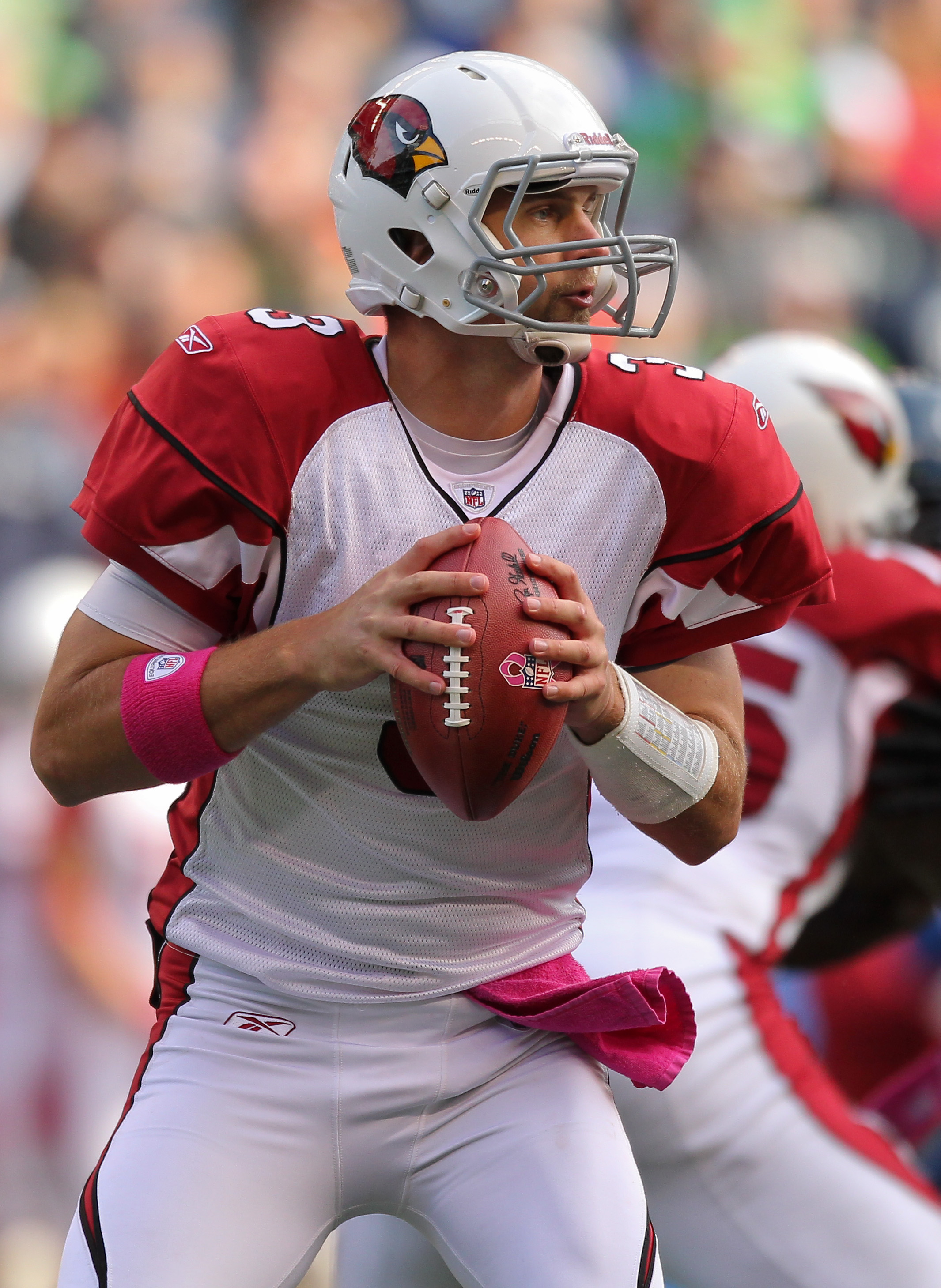 SEATTLE - OCTOBER 24:  Quarterback Derek Anderson #3 of the Arizona Cardinals looks downfield against the Seattle Seahawks at Qwest Field on October 24, 2010 in Seattle, Washington. (Photo by Otto Greule Jr/Getty Images)