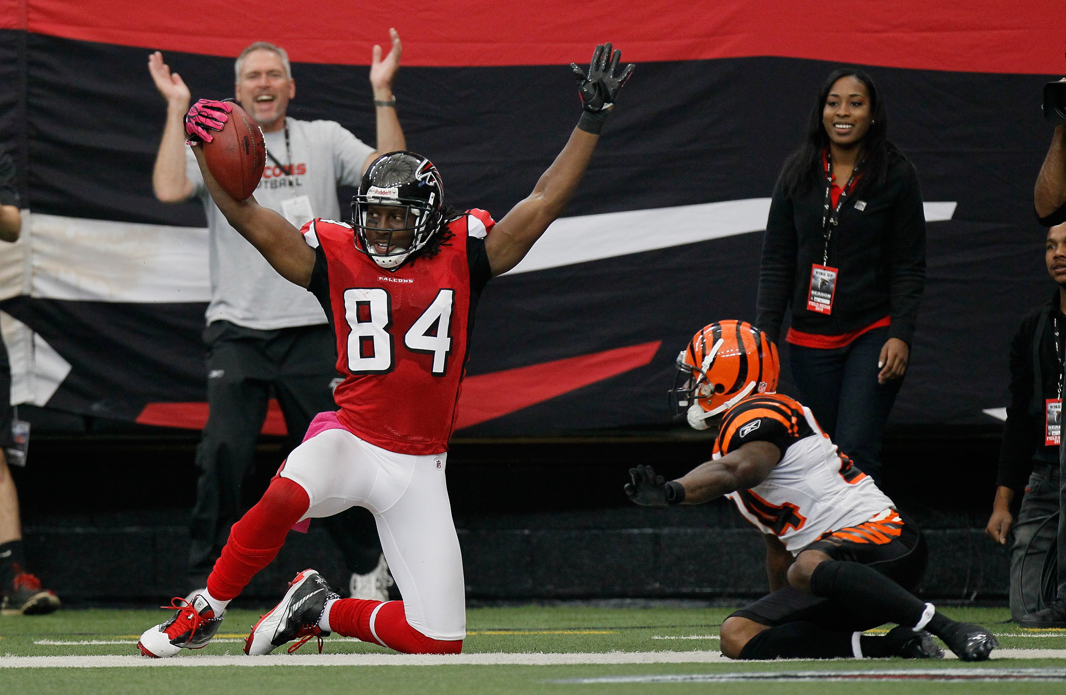 Atlanta Falcons' Roddy White (84) reacts after a catch during the second  half of an NFL