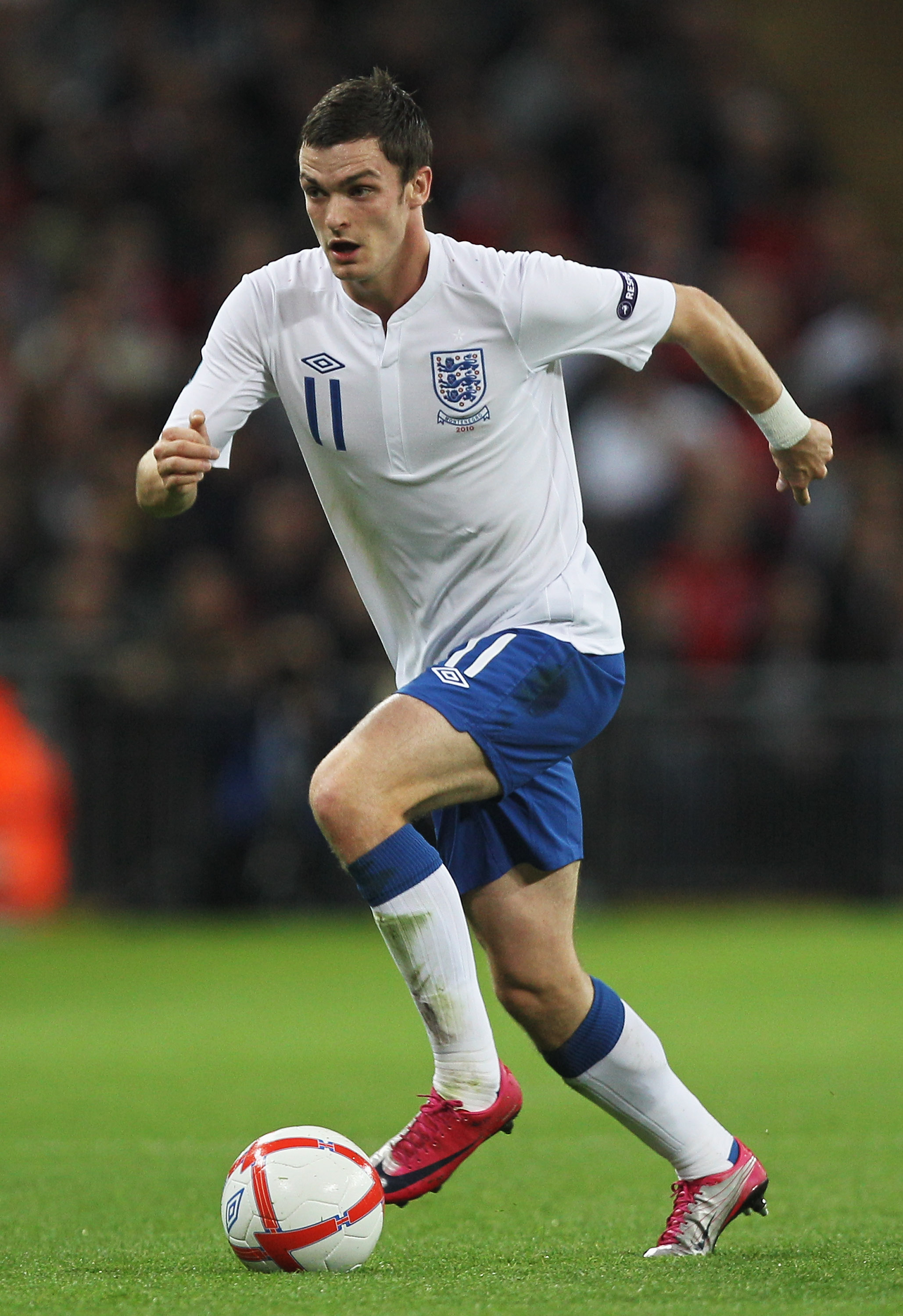 LONDON, ENGLAND - OCTOBER 12:  Adam Johnson of England in action during the UEFA EURO 2012 Group G Qualifying match between England and Montenegro at Wembley Stadium on October 12, 2010 in London, England.  (Photo by Hamish Blair/Getty Images)