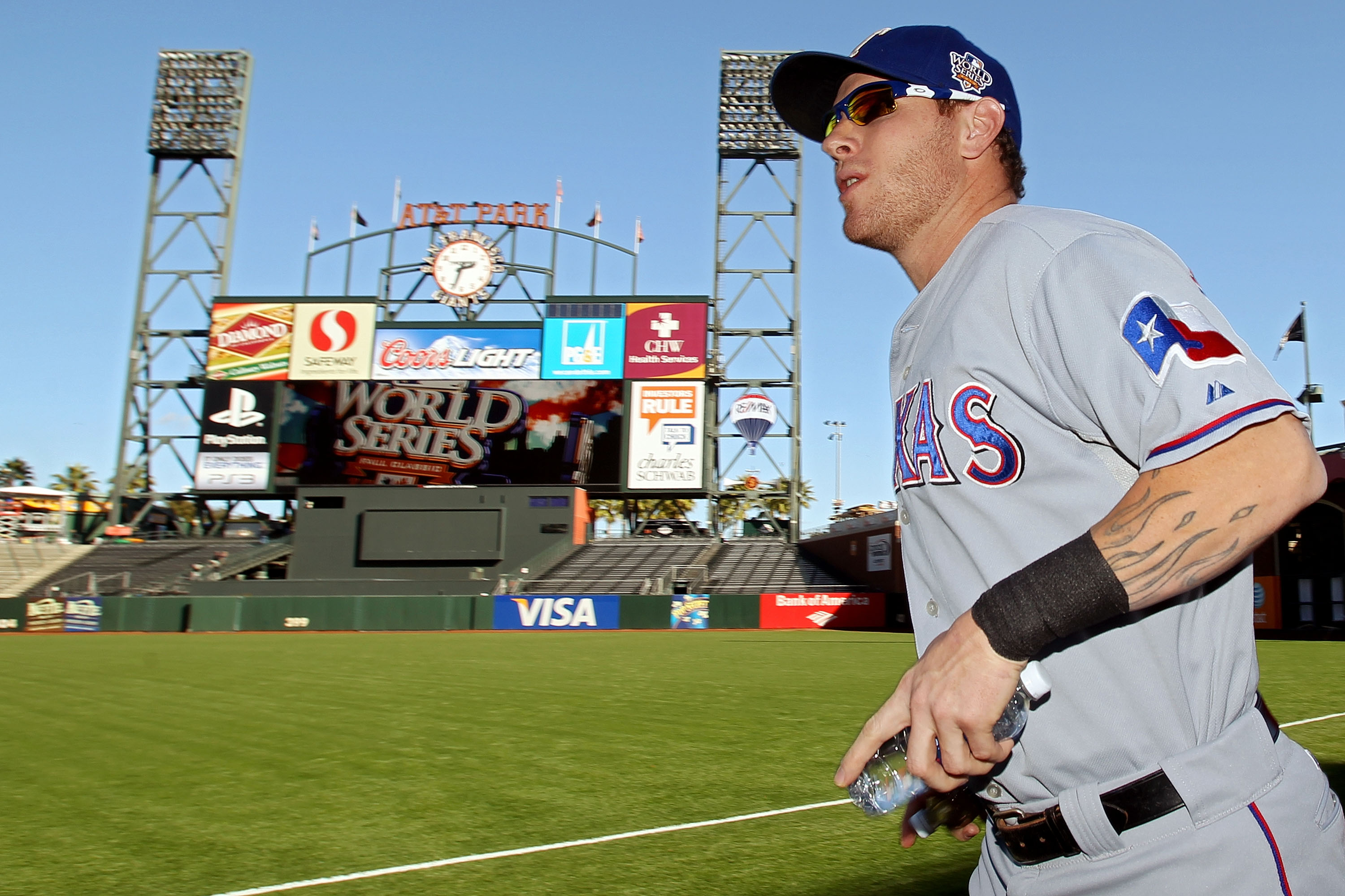 SAN FRANCISCO - OCTOBER 26:  Josh Hamilton #32 of the Texas Rangers walks on the field prior to a workout session at AT&T Park on October 26, 2010 in San Francisco, California. The Texas Rangers will face off against the San Francisco Giants in Game One o